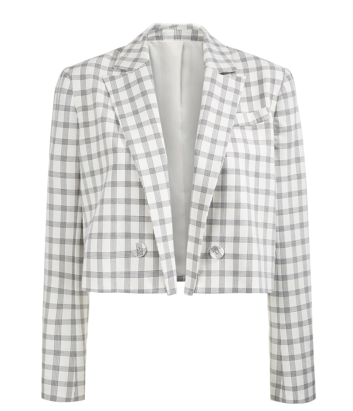 Danielle Bernstein Tuta Donna Cropped Separata Aperta Fronte Blazer Avorio Plaid - Foto 17 di 18