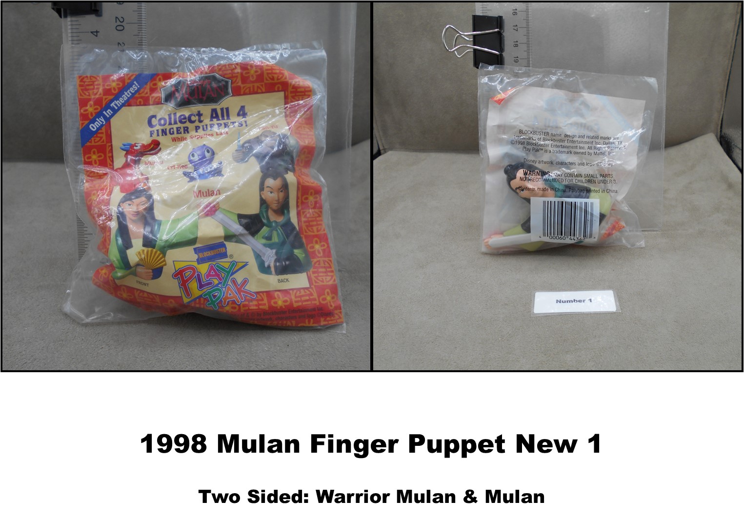 Blockbuster 1998 Play Pak Disney Mulan Finger Puppets-Pick! - Picture 2 of 29