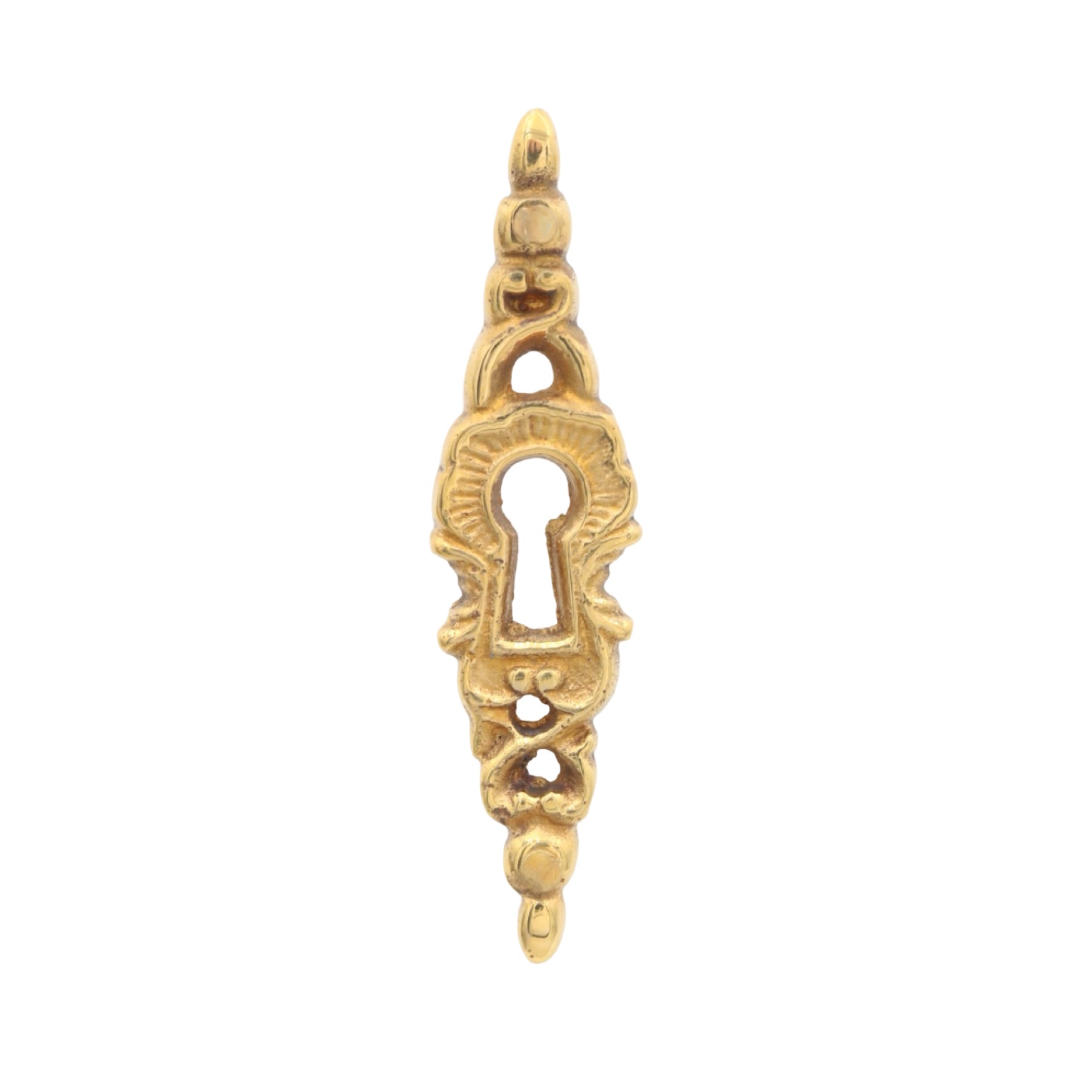 Vertical Cabinet Door Keyhole Escutcheon in Cast Brass – 3 Finish Choices
