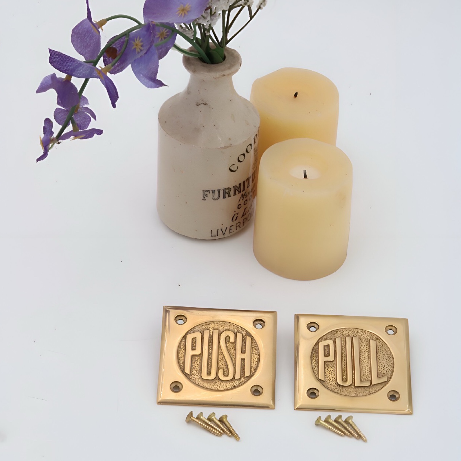 Push and Pull Door Finger Plate Set Solid Cast Brass- 3 Finish Choices