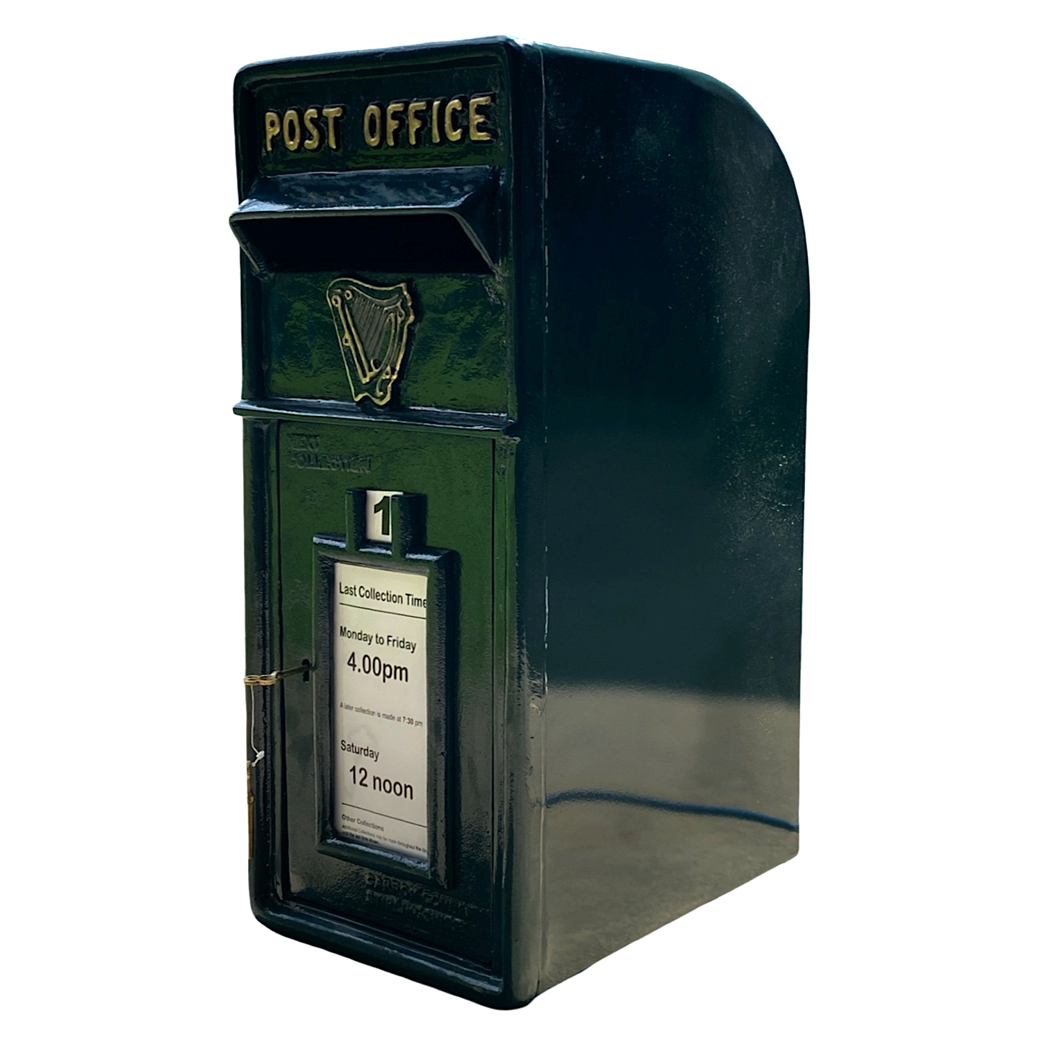 Irish Harp Post Office Mailbox in Green Cast Iron - Wall Mounted or Standing - Picture 8 of 10