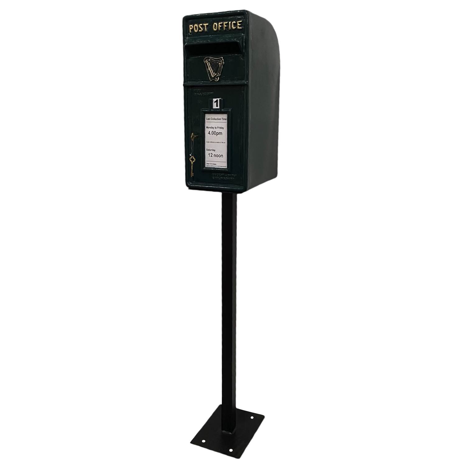Irish Harp Post Office Mailbox in Green Cast Iron - Wall Mounted or Standing - Picture 9 of 10