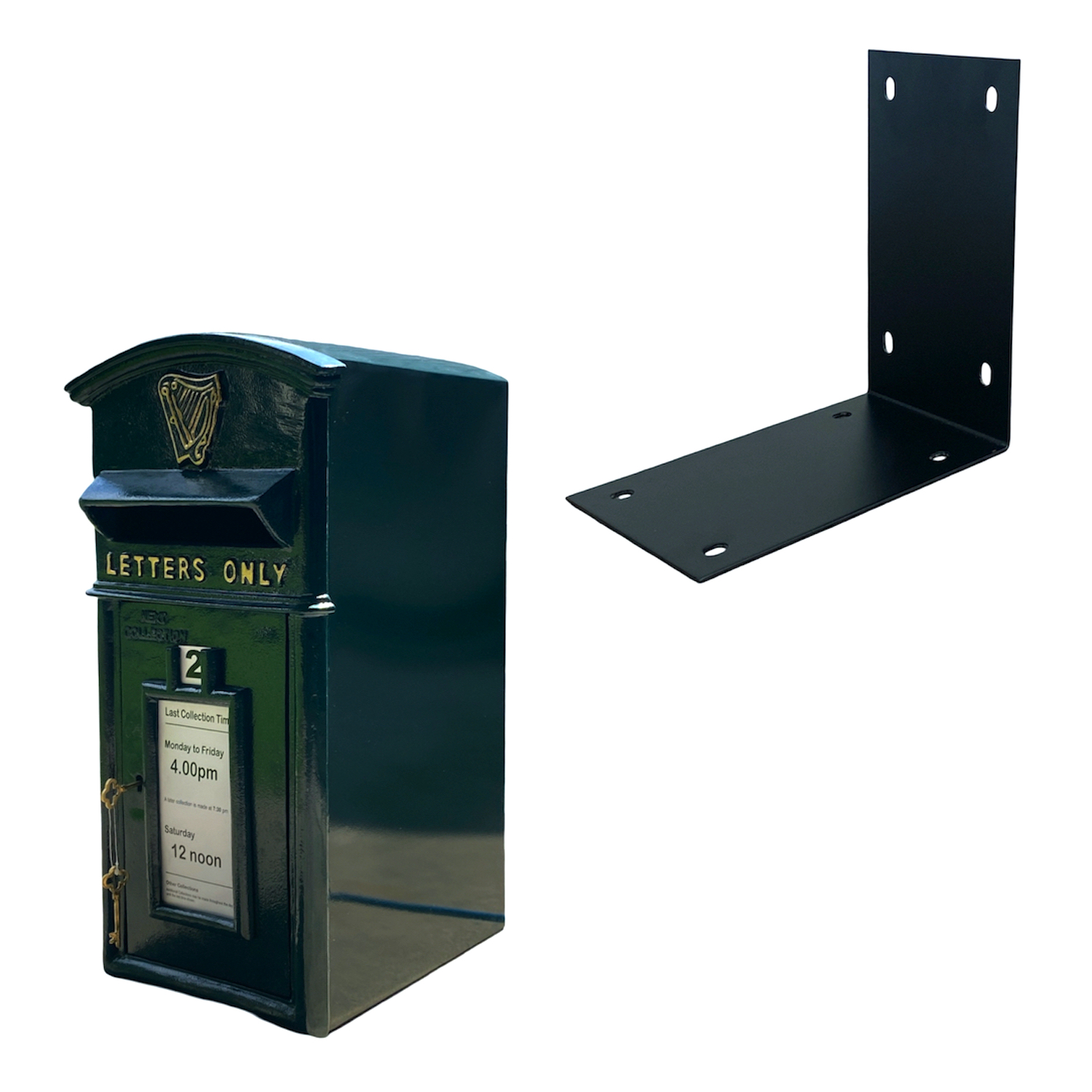 Irish Harp Letters Only Mailbox in Green Cast Iron - Wall Mounted or Standing - Picture 9 of 9