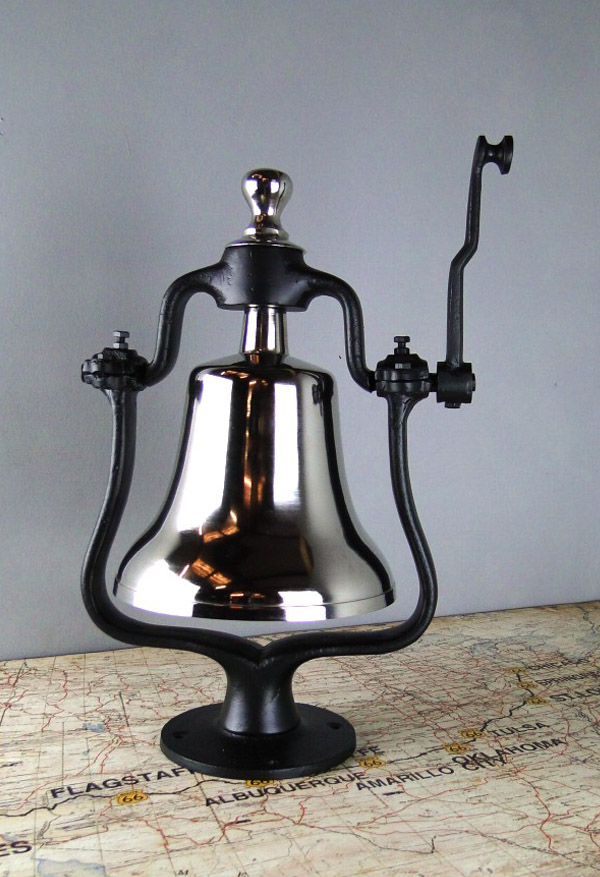 Antique Fire Truck Alarm Bell with Cast Iron Frame Nickel Silver Bell