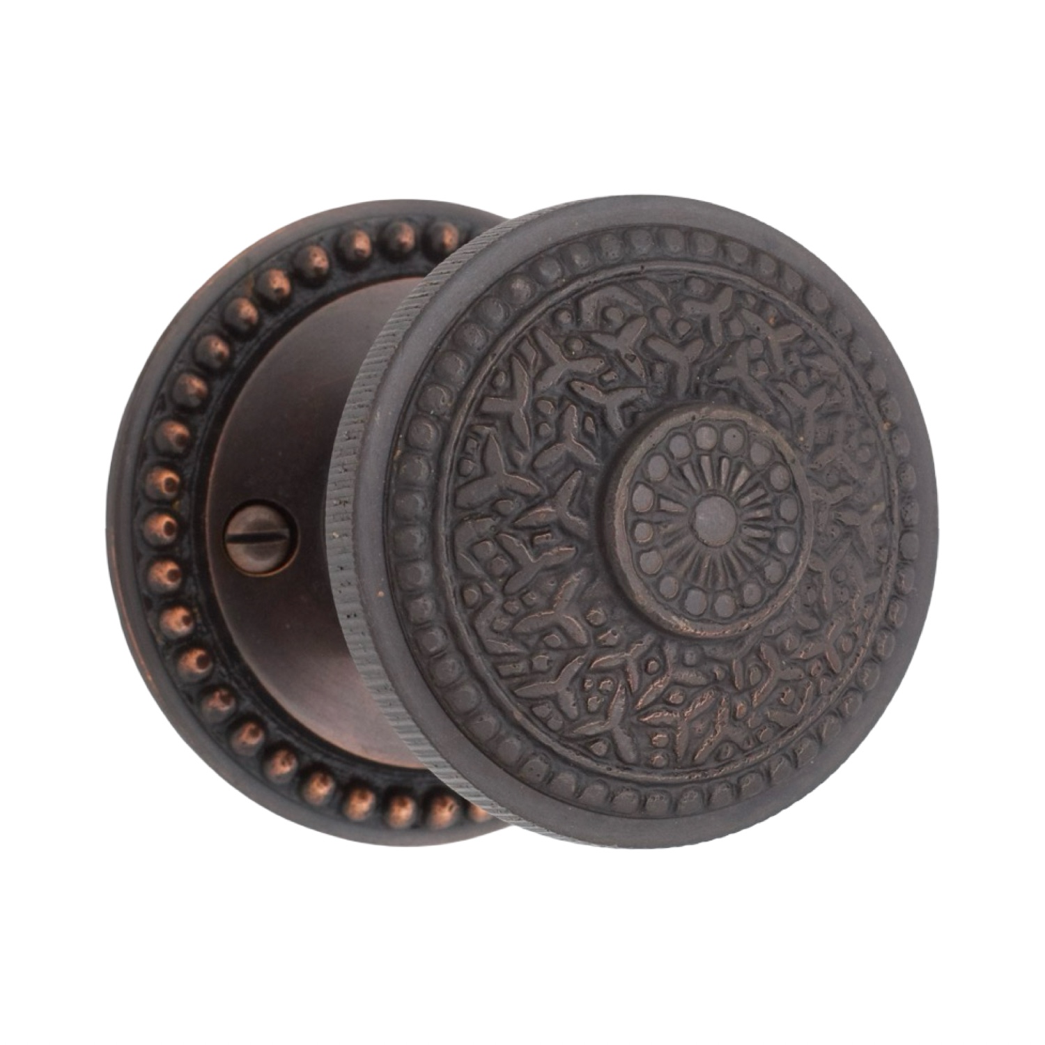 SMALL Beaded Round Rosette Passage Set in Bronze Finish - 5 Door Knob Choices