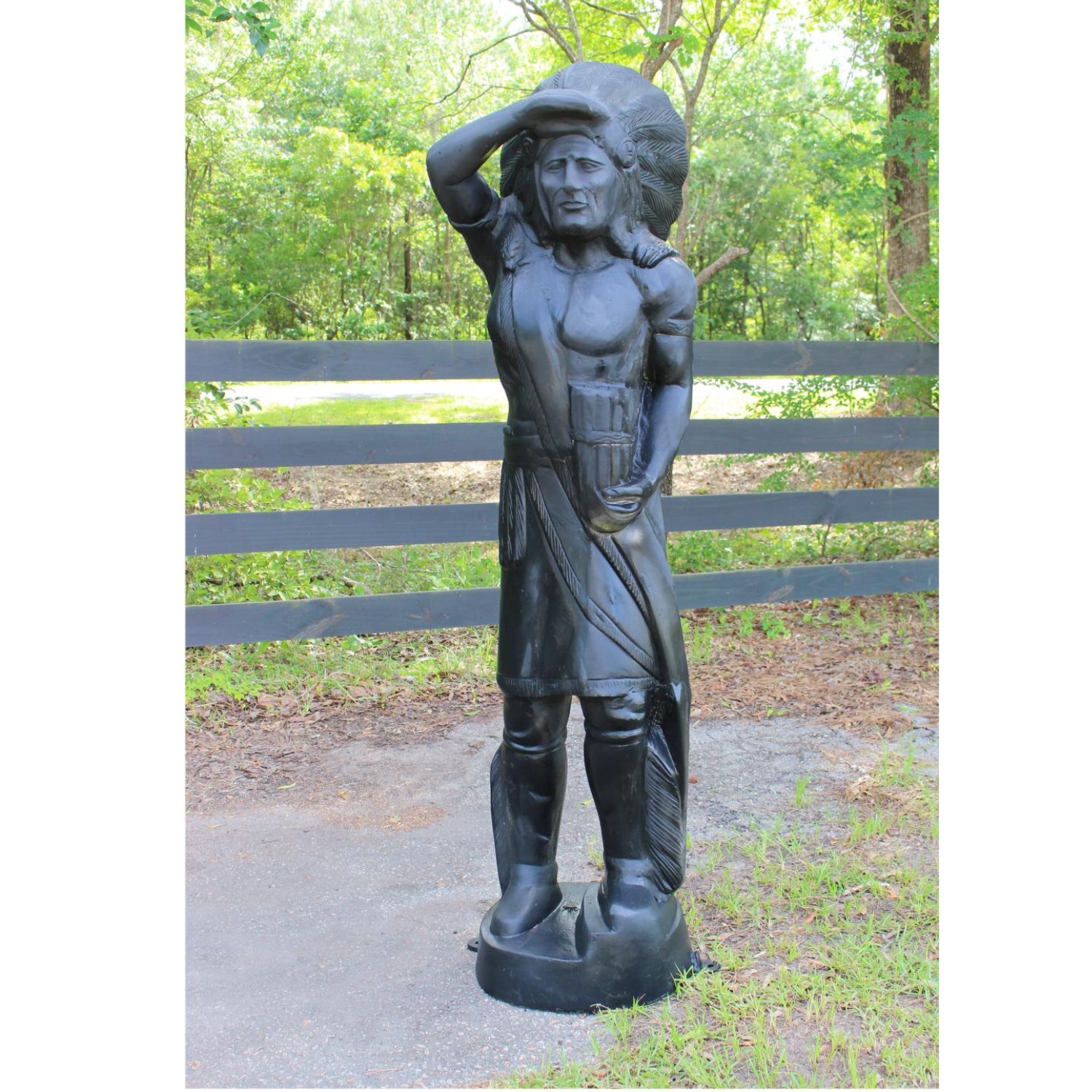 tobacco indian statue Cigar store indian or wooden indian stands in front of a business in Prattville Alabama, USA Stock Photo a stunning piece of decor that represents rich Indian culture and heritage. FINE AMERICAN FOLK ART CARVED