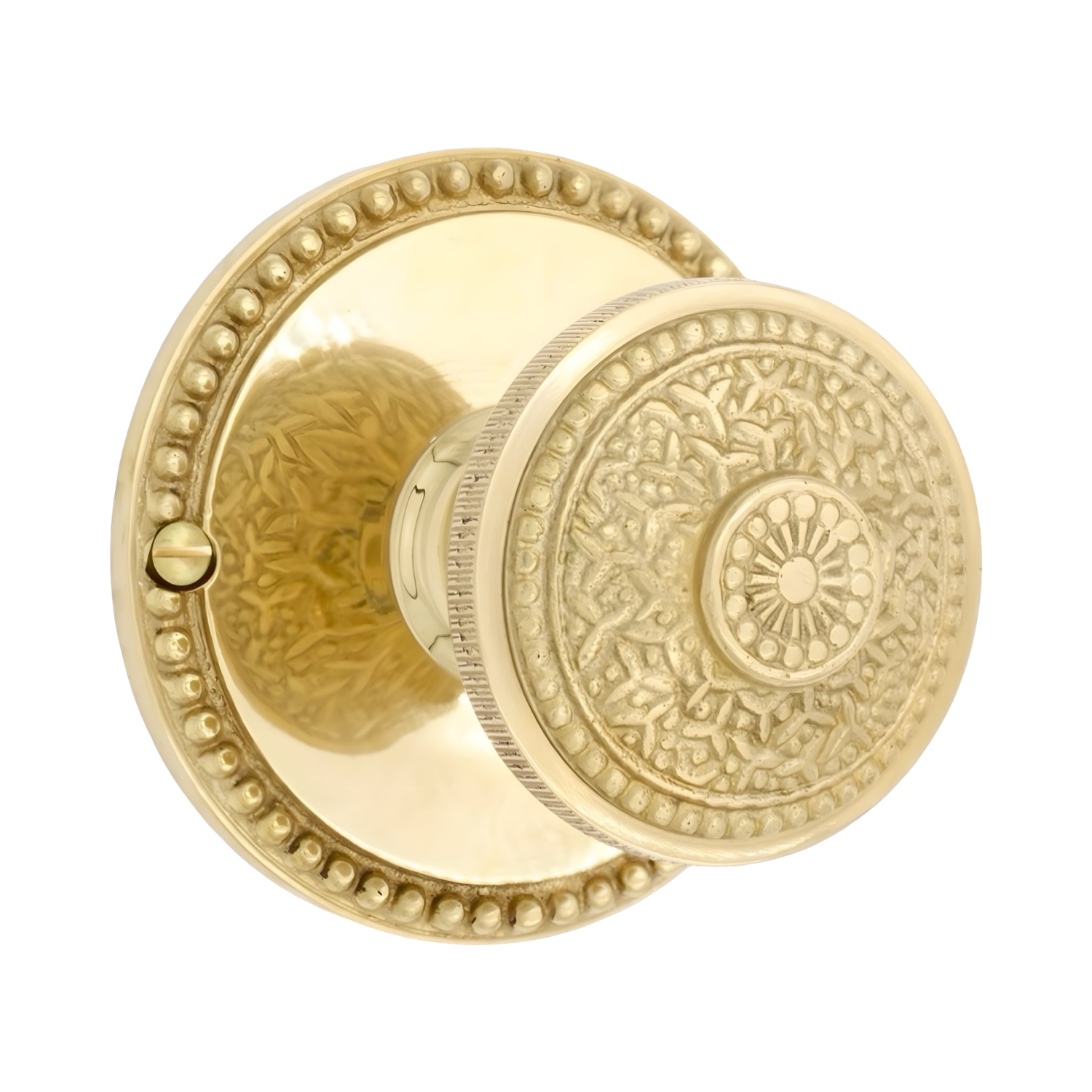 Large Round Beaded Dummy Set in Polished Brass – 5 Door Knob Choices