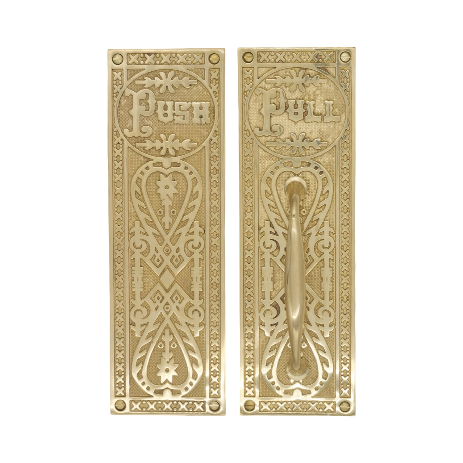 Push and Pull Victorian Door Set with Embossed Brass Design – The Gatsby