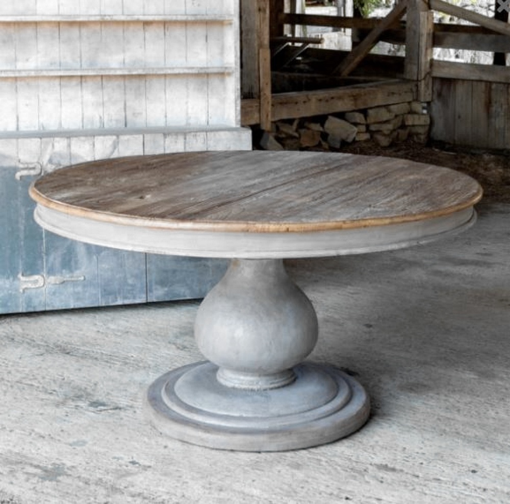 Grayline Pillar Dining Room Or Kitchen Table Gray Barnwood Large Round Ebay