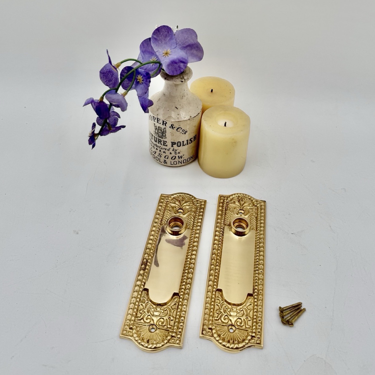 Pair of Solid Cast Brass Orlean Door Plates - Overstock Blowout Sale