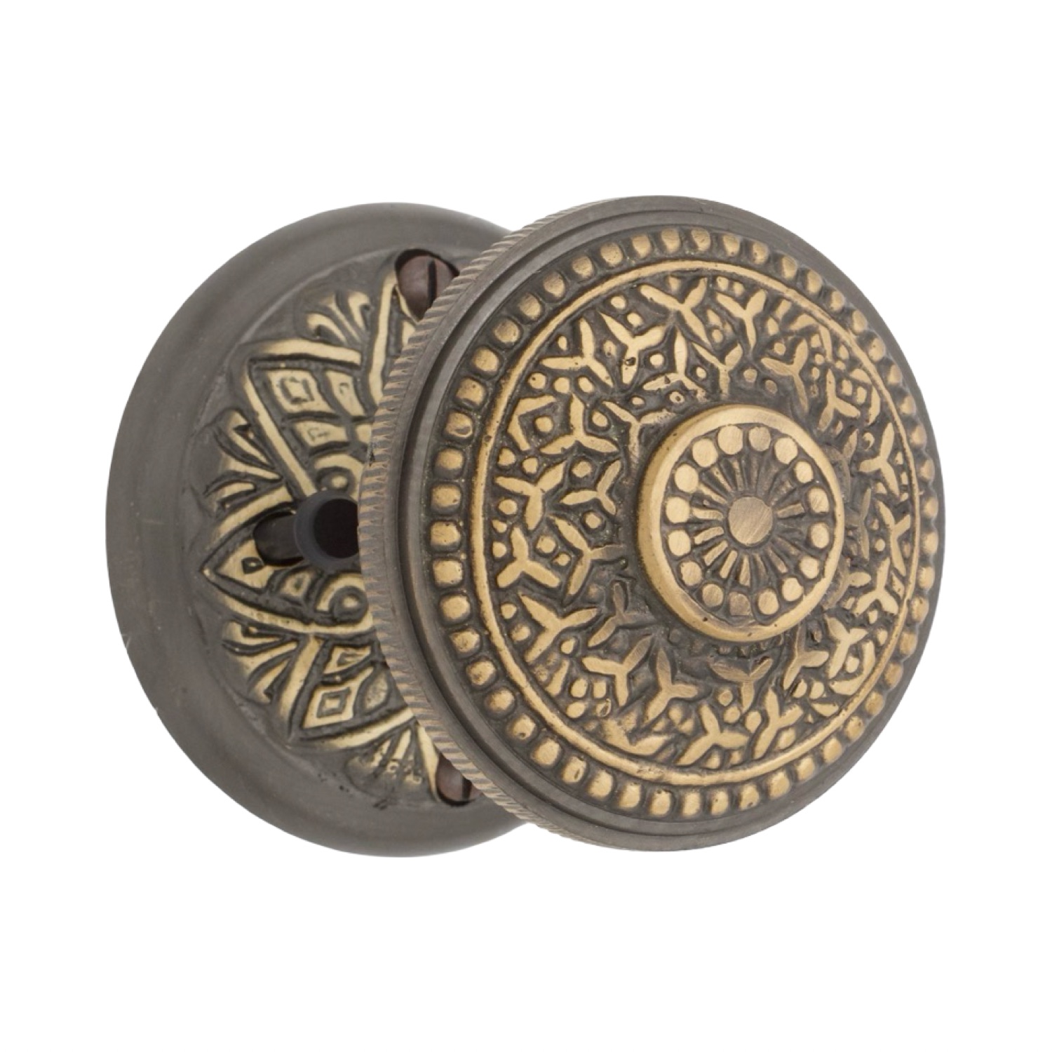 Spade Round Rosette PRIVACY Set in Highlighted Bronze – 3 Door Knob Choices