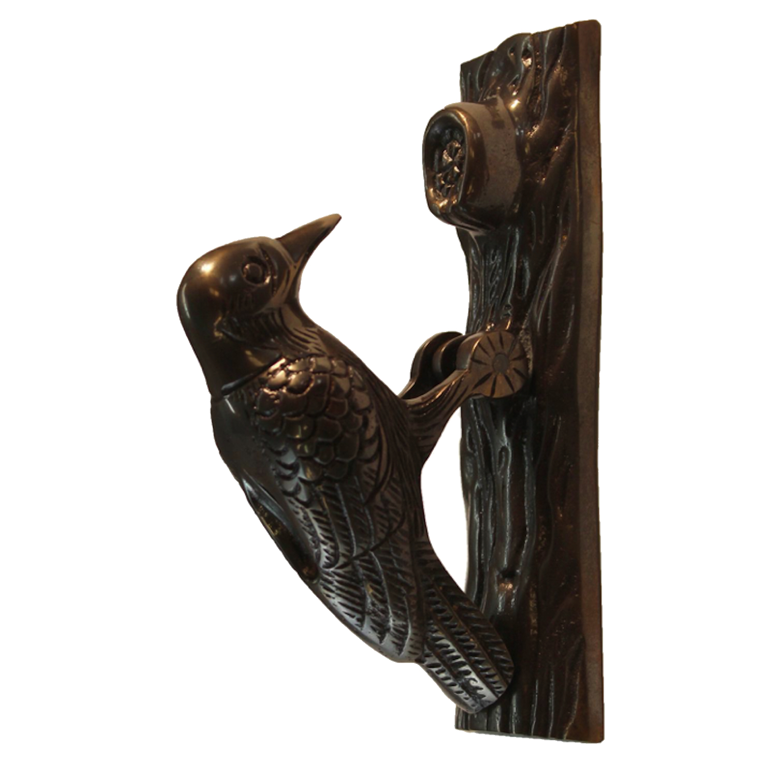 Llamador de puerta de madera Pecker en latón macizo o bronce - Imagen 10 de 10