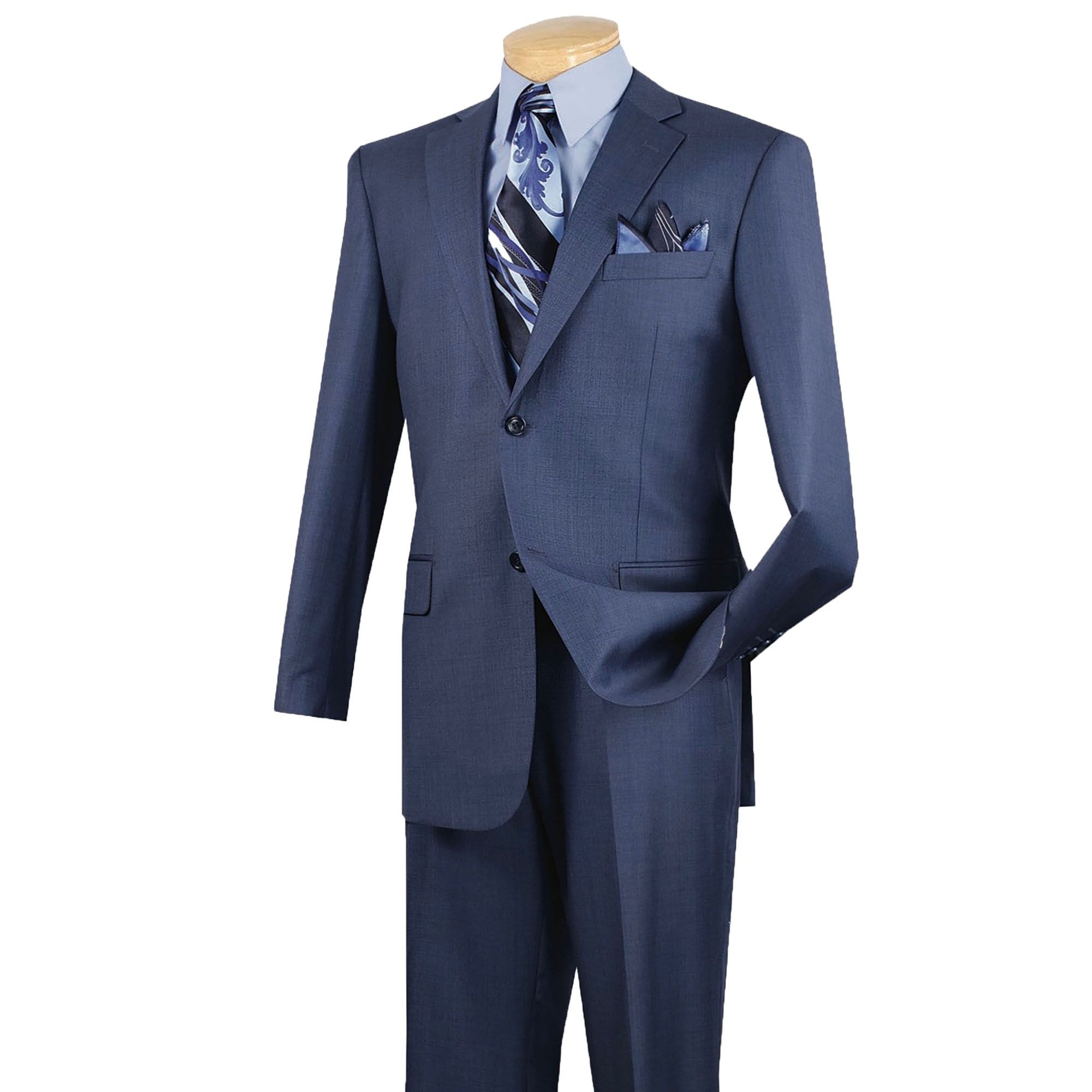 VINCI Men's Blue Textured Solid 2 Button Classic Fit Business Suit NEW