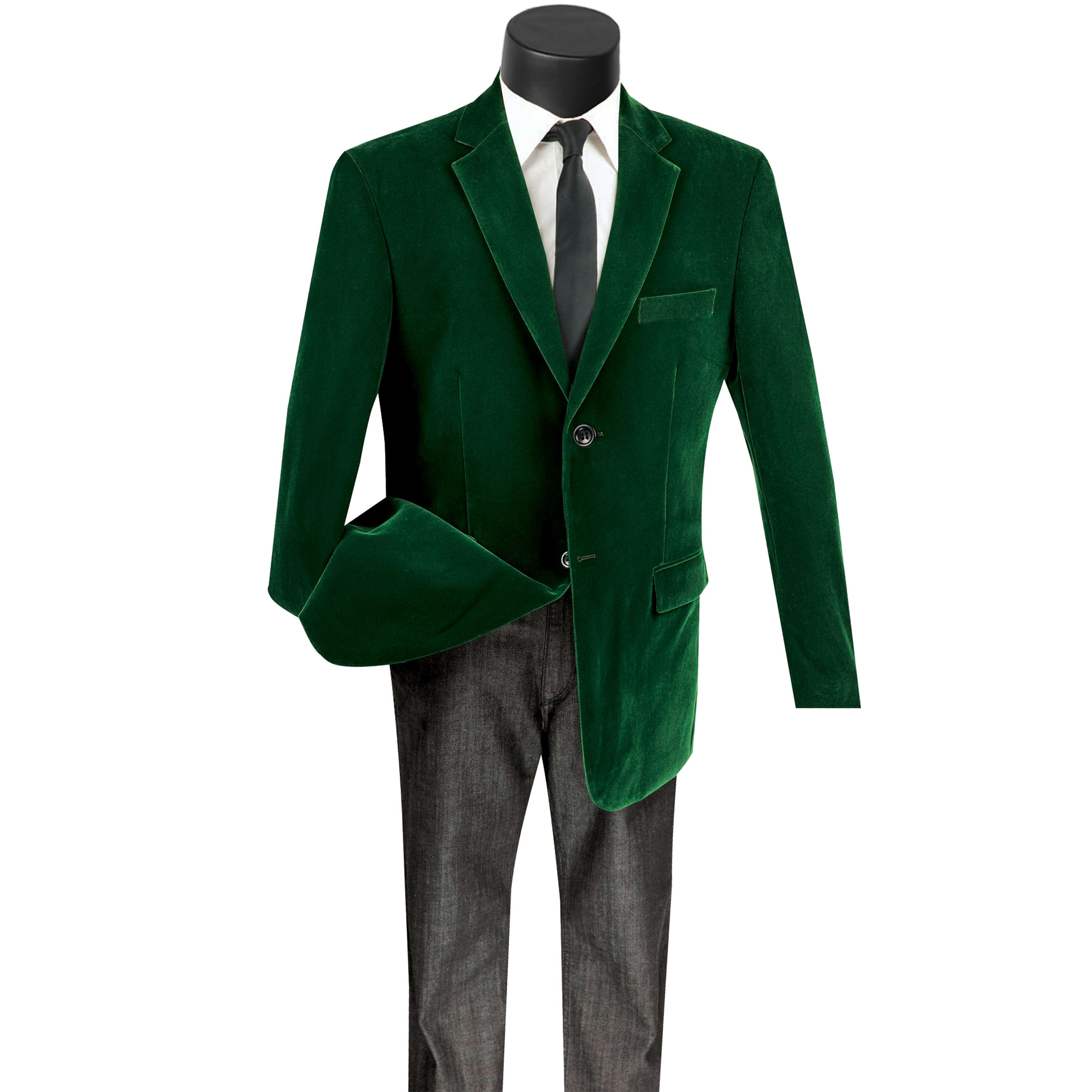 VINCI Men's Green Velvet 2-Button Reg Fit Dinner Jacket - NEW