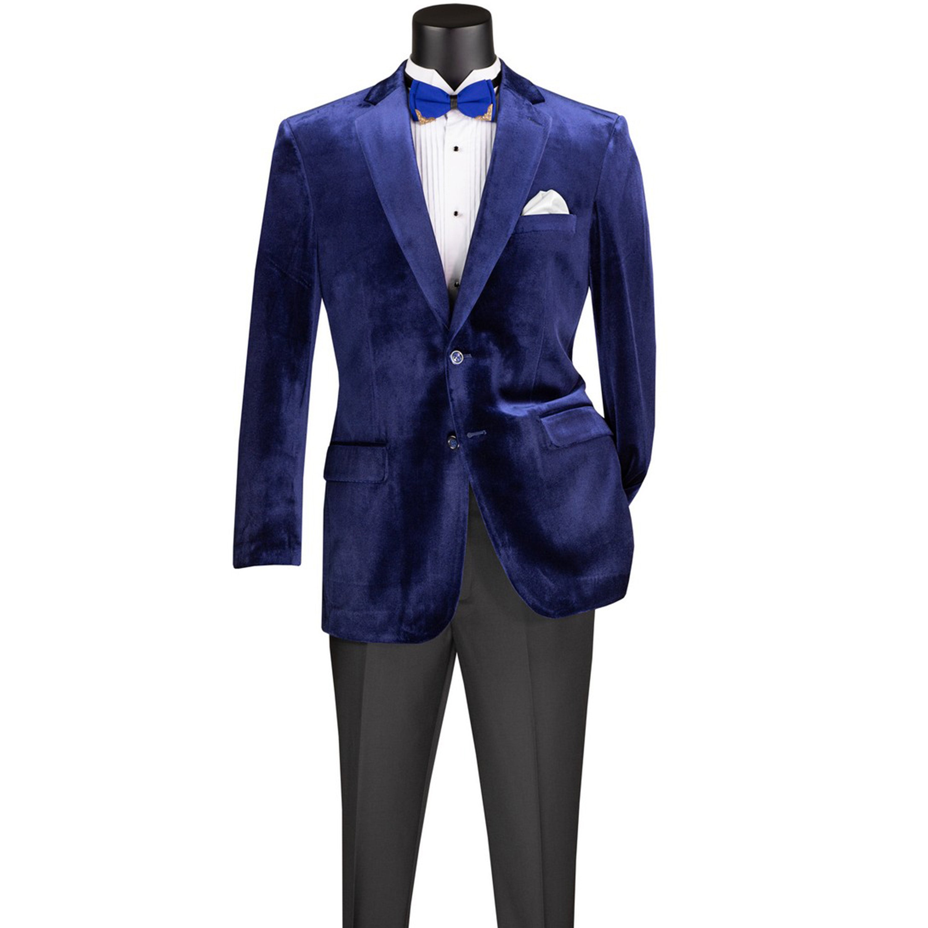 VINCI Men's Sapphire Blue Velvet 2-Button Reg Fit Dinner Jacket - NEW - Picture 6 of 27