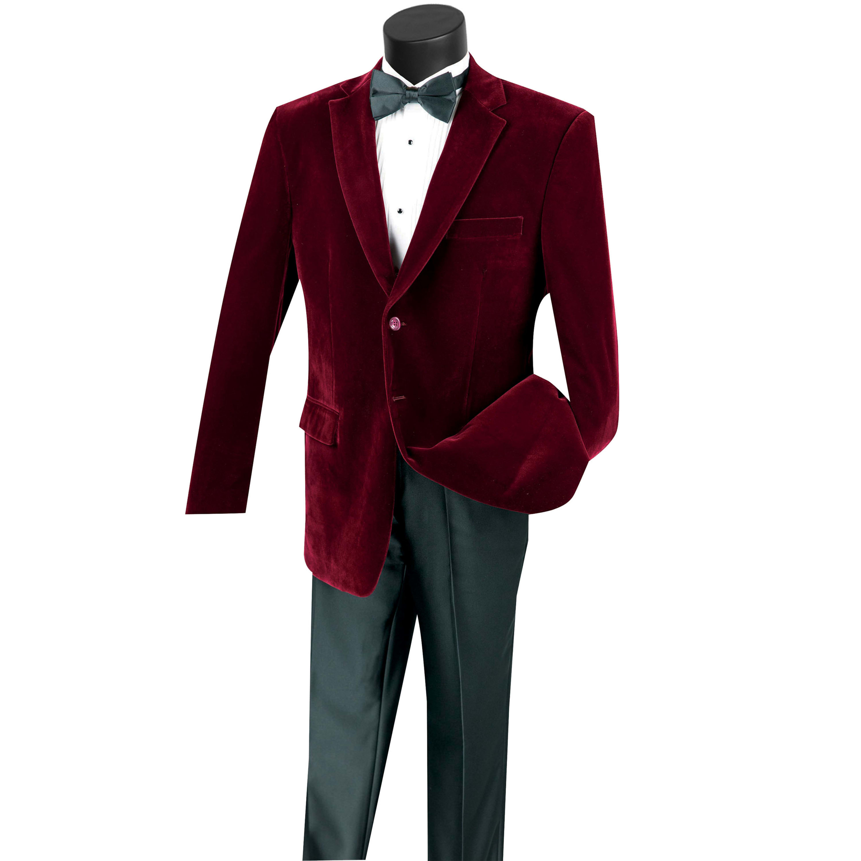 VINCI Men's Burgundy Velvet 2-Button Reg Fit Dinner Jacket - NEW