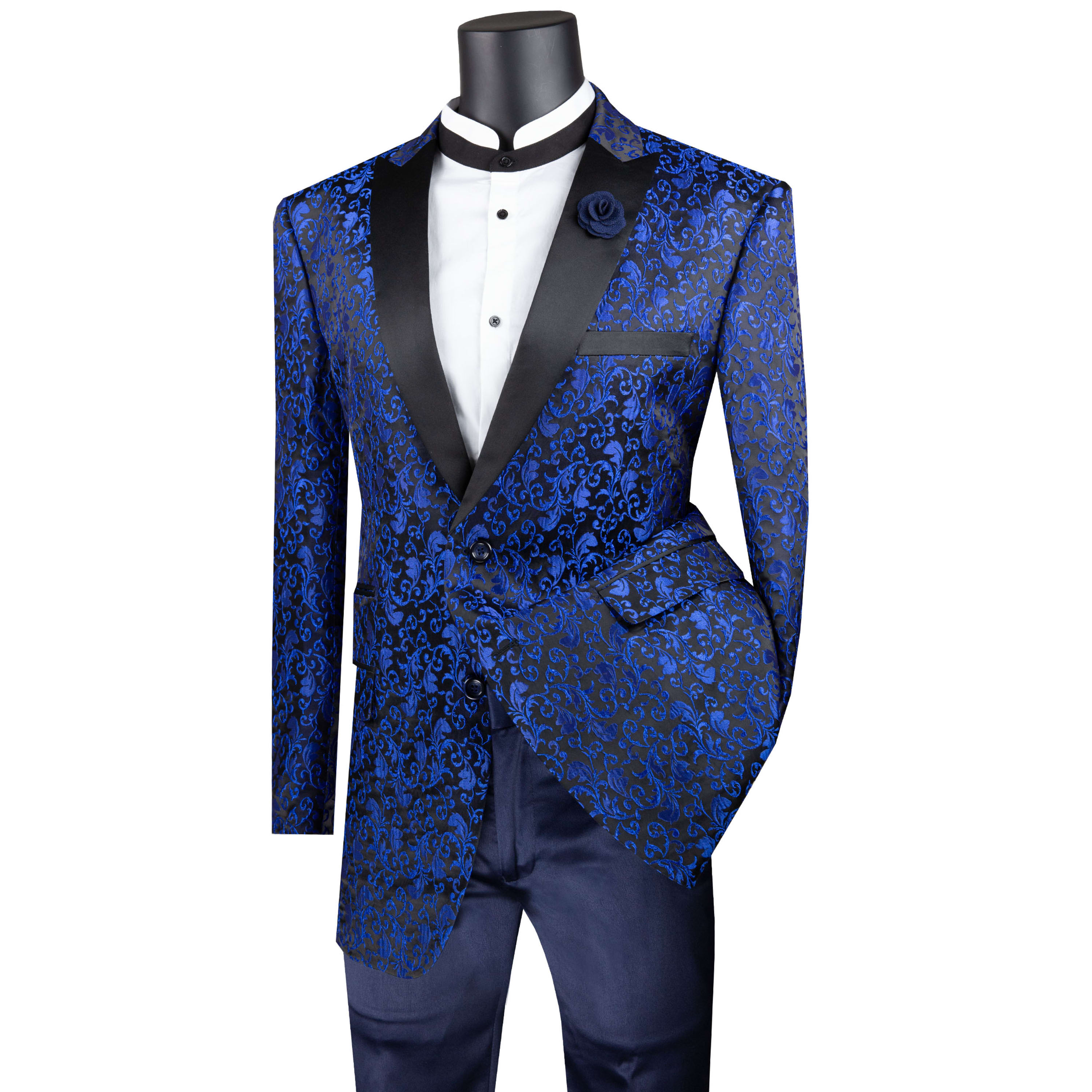 VINCI Men's Blue Paisley 2-Button Regular Fit Tuxedo Jacket - NEW - Picture 12 of 27