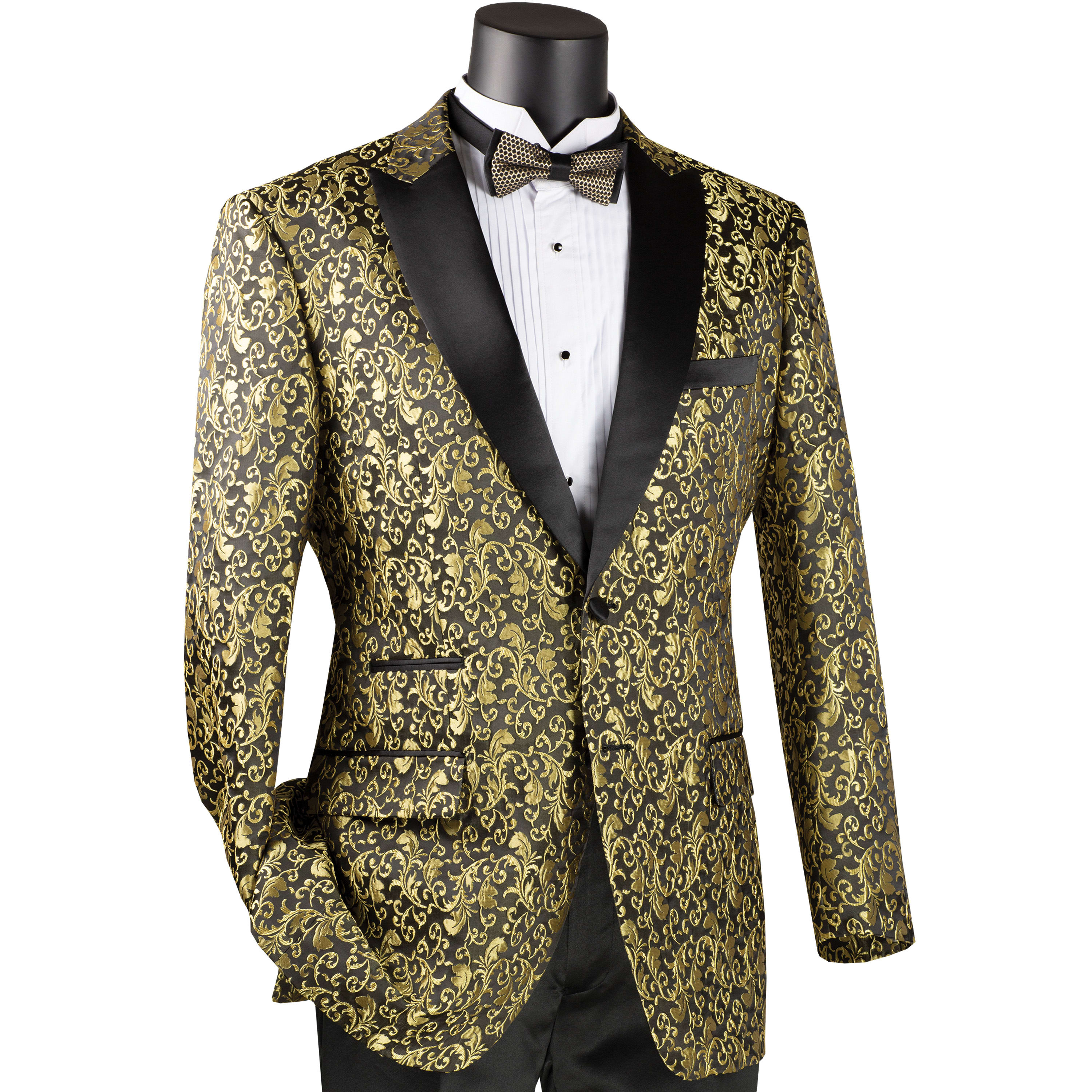 VINCI Men's Gold Paisley 2-Button Regular Fit Tuxedo Jacket - NEW - Picture 10 of 27