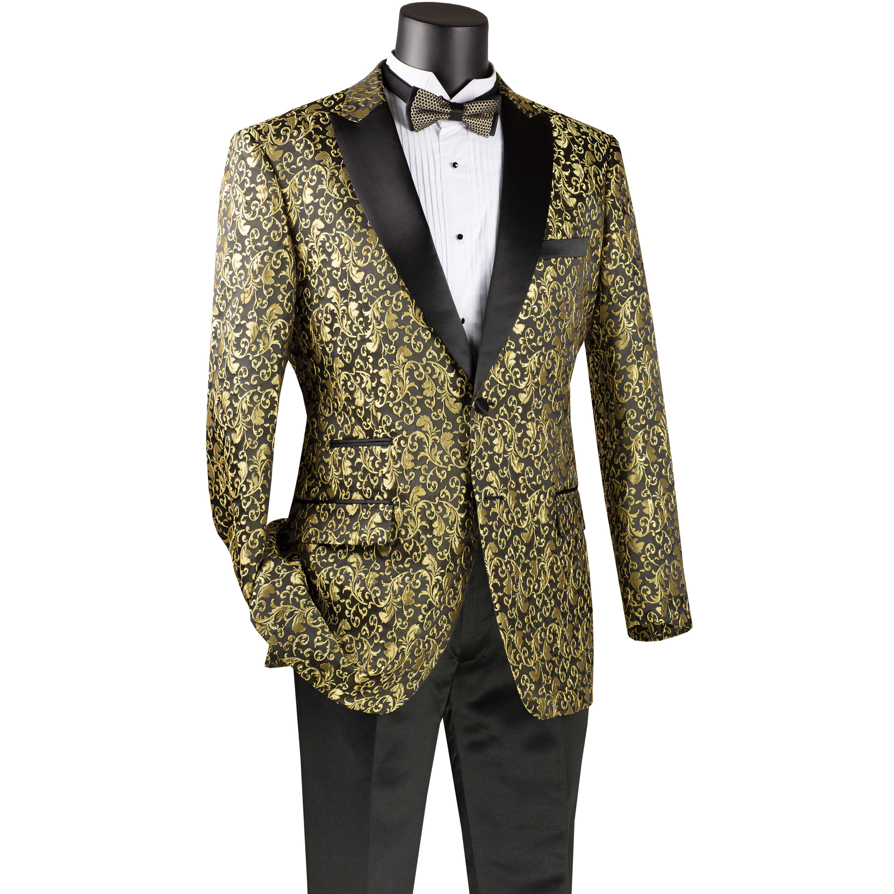 VINCI Men's Gold Paisley 2-Button Regular Fit Tuxedo Jacket - NEW - Picture 12 of 27