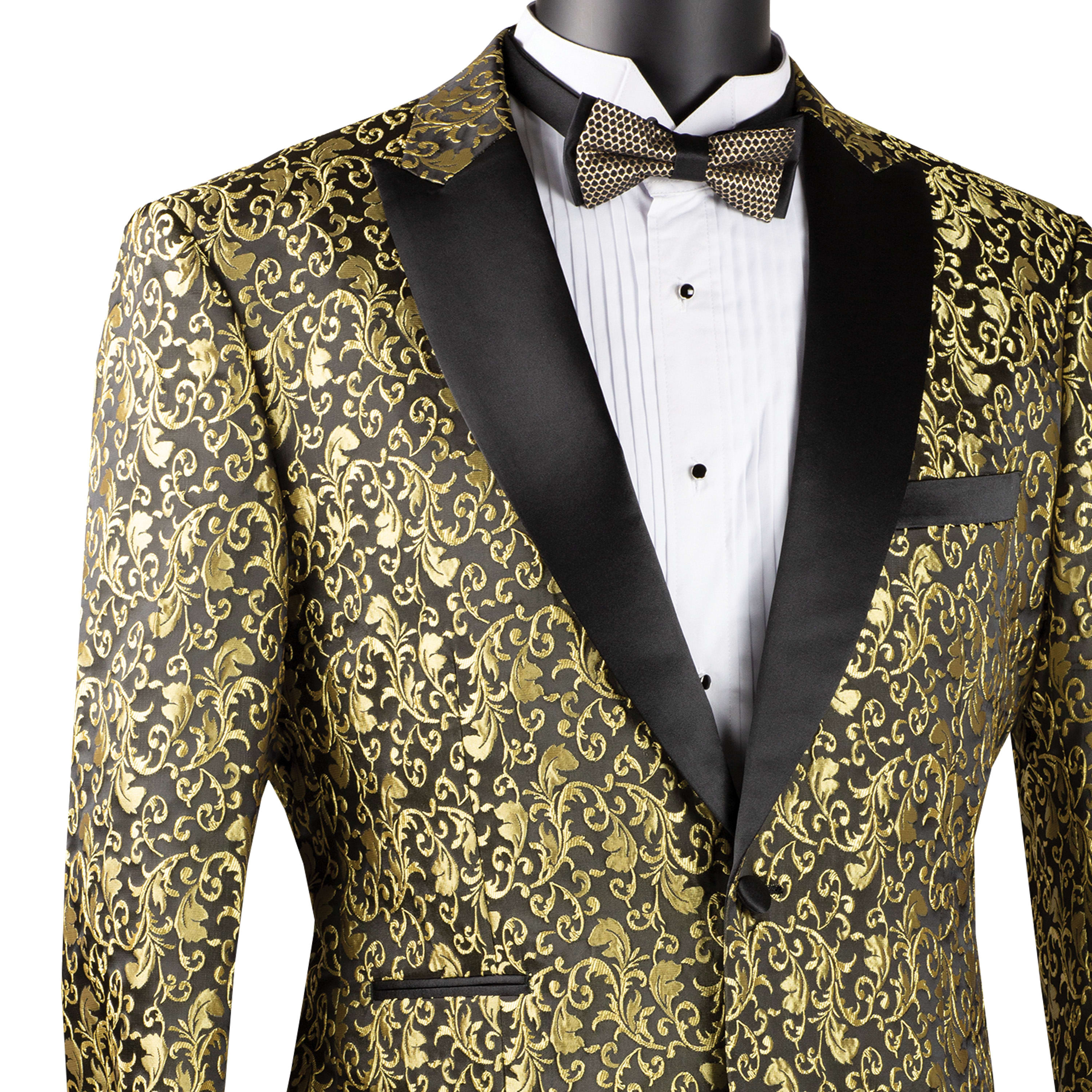 VINCI Men's Gold Paisley 2-Button Regular Fit Tuxedo Jacket - NEW - Picture 14 of 27