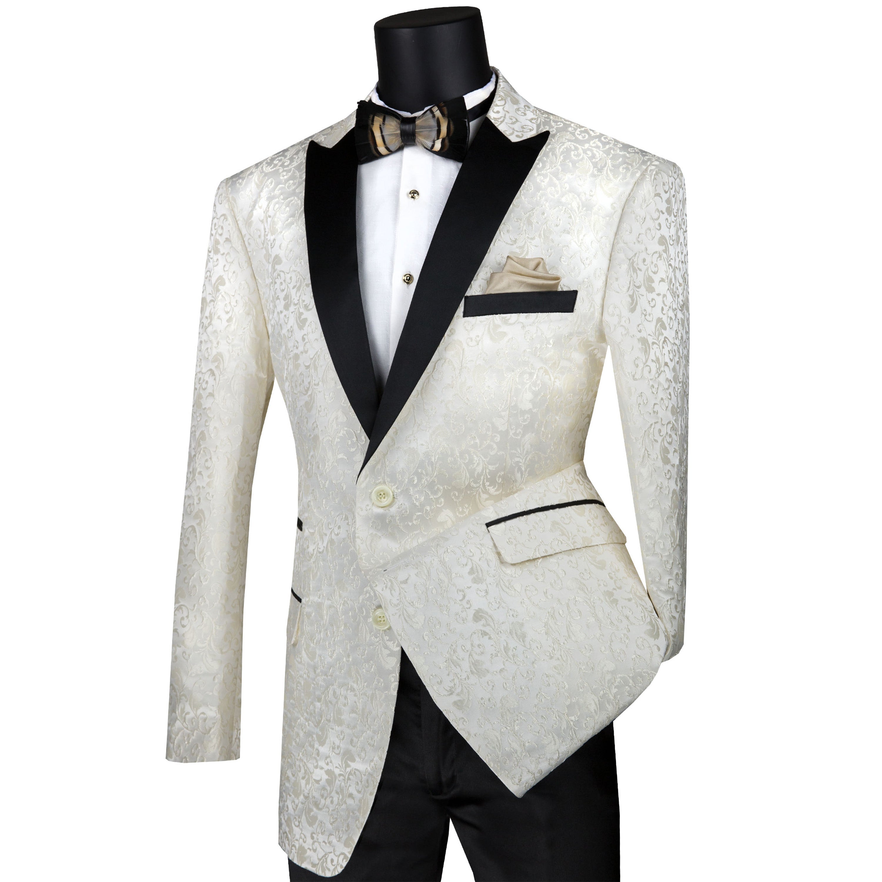 VINCI Men’s Ivory Paisley 2-Button Regular Fit Tuxedo Jacket – NEW