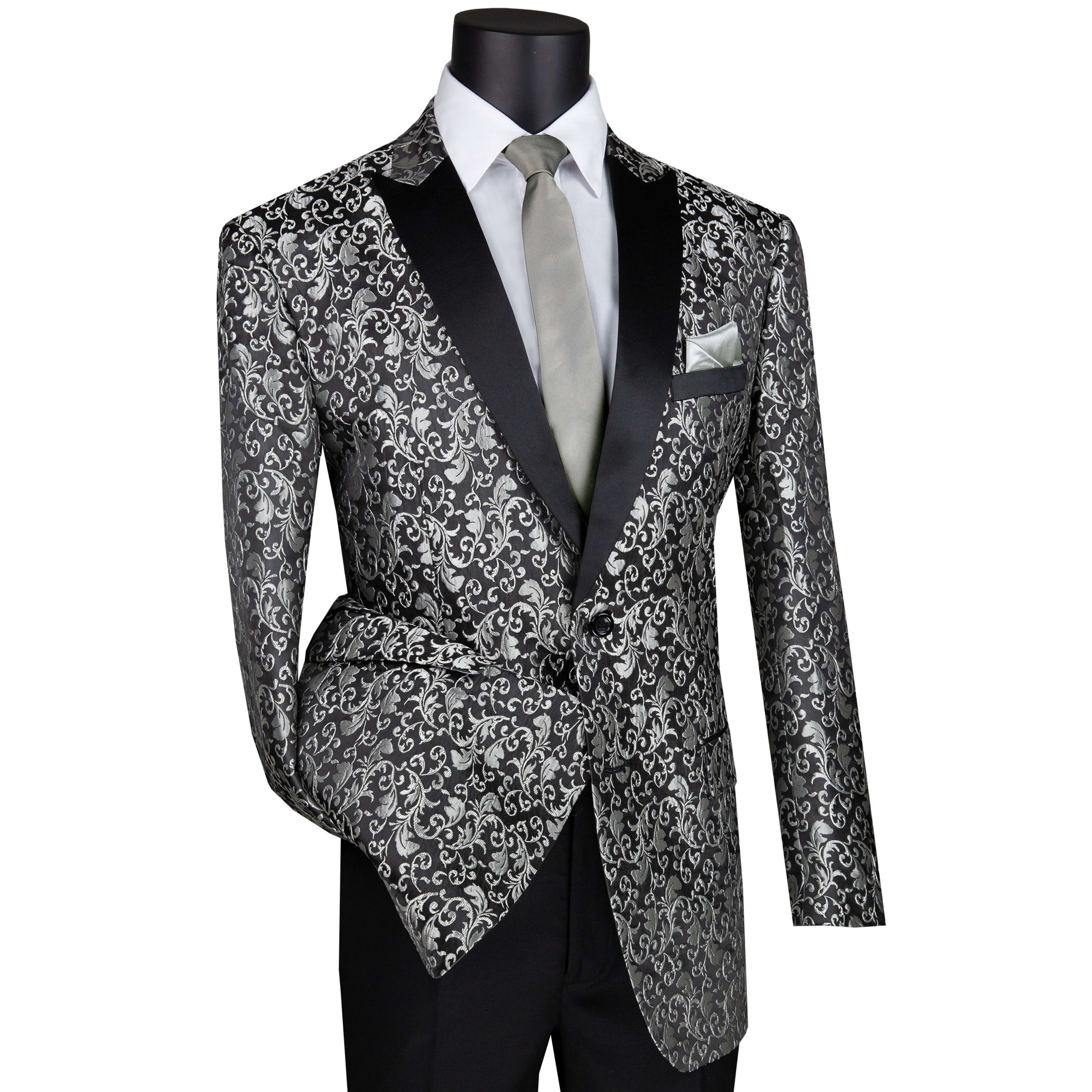 VINCI Men's Silver Paisley 2-Button Regular Fit Tuxedo Jacket - NEW - Picture 13 of 27