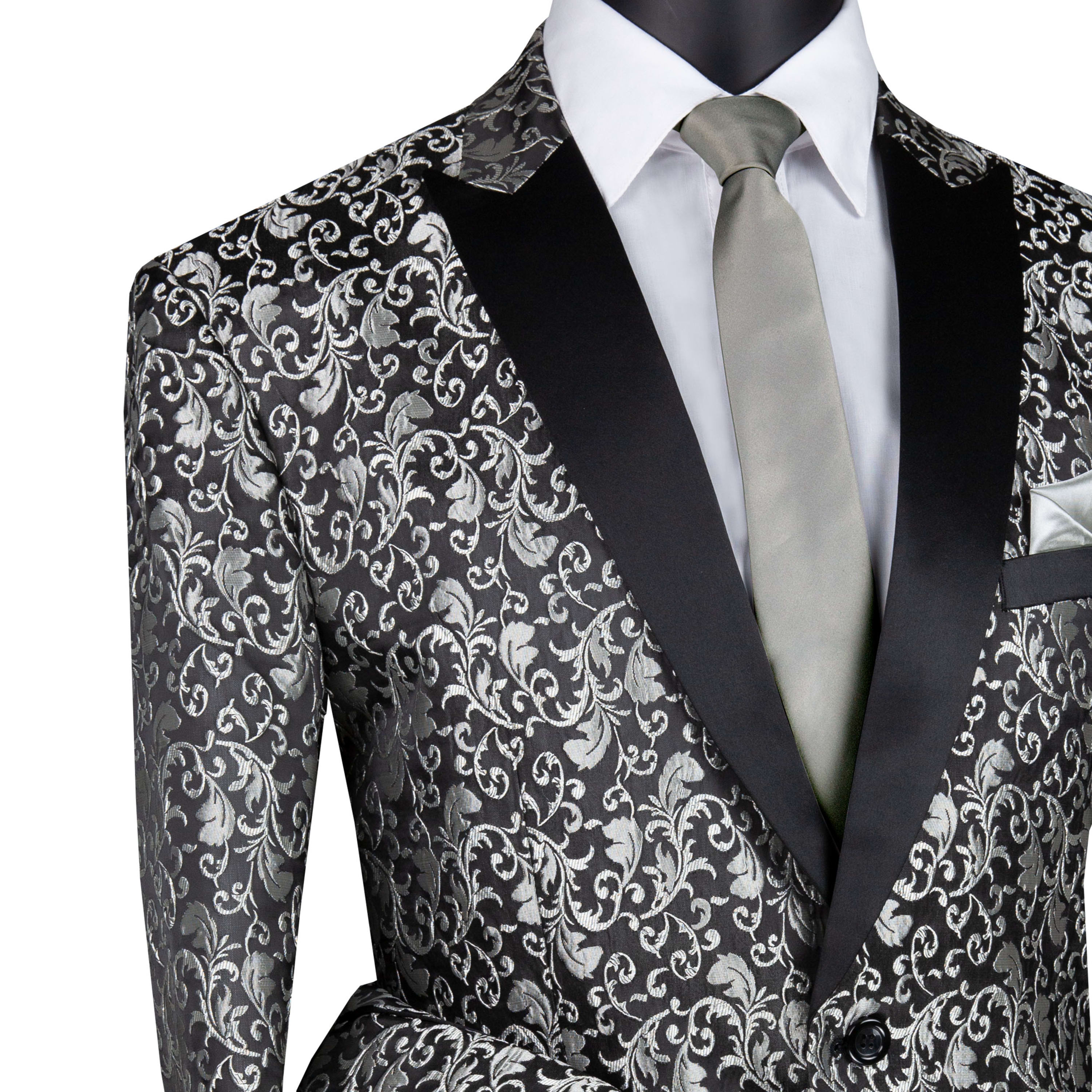 VINCI Men's Silver Paisley 2-Button Regular Fit Tuxedo Jacket - NEW - Picture 23 of 27