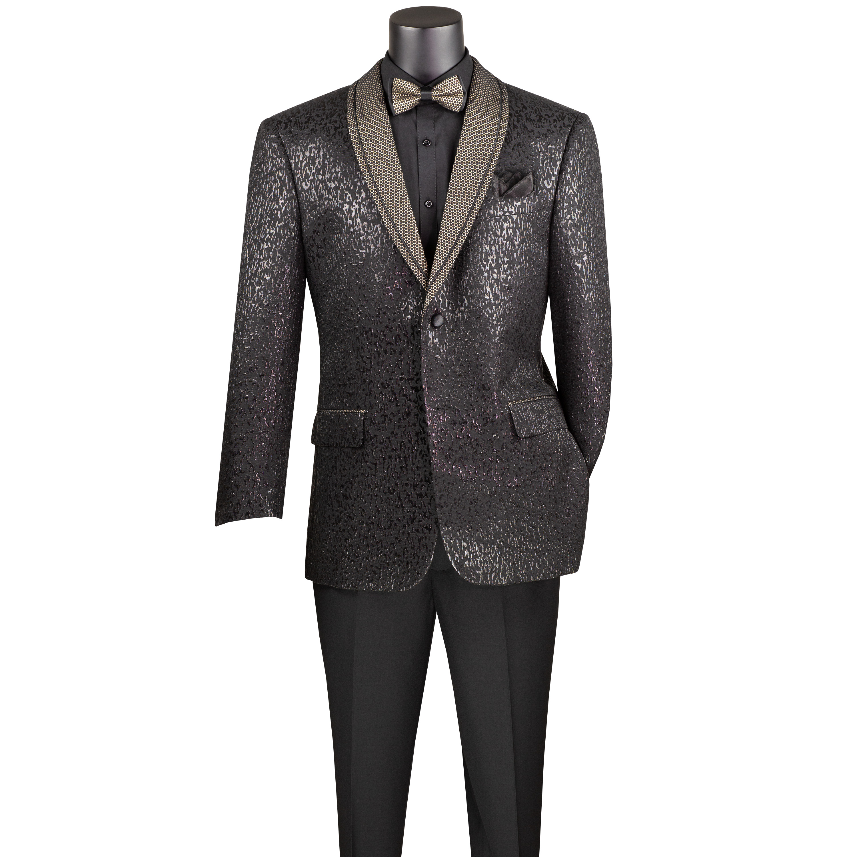 VINCI Men's Black Velvet Shawl-Collar Reg Fit Tuxedo Jacket - NEW