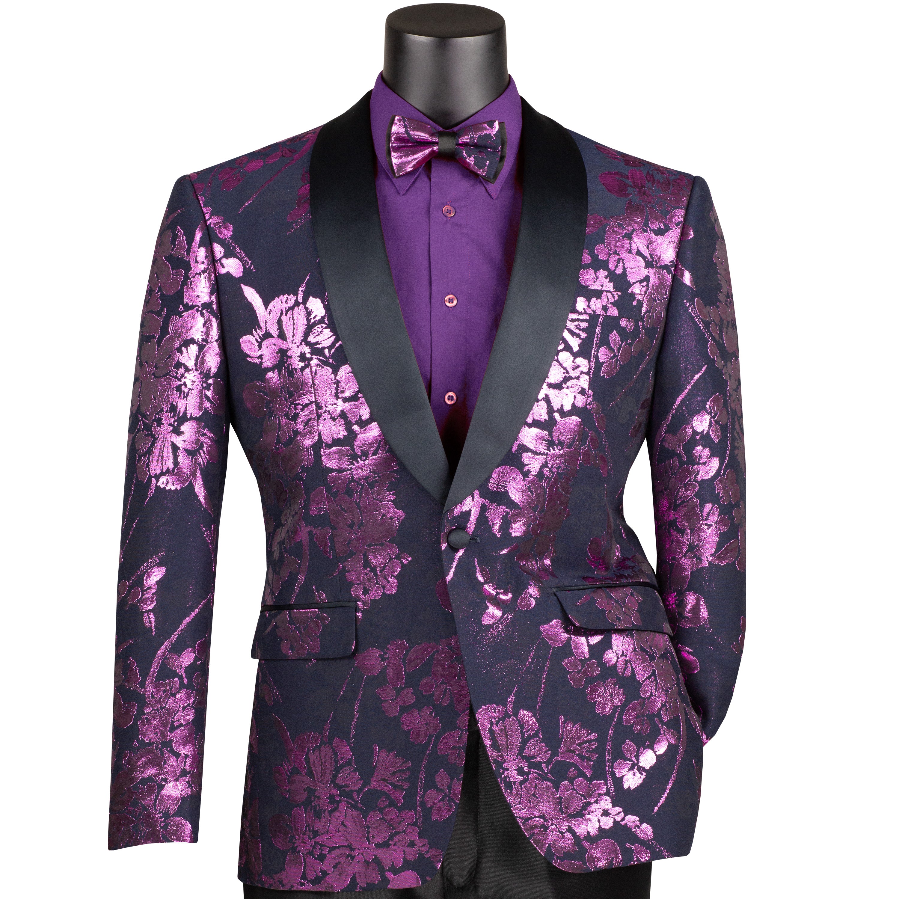 VINCI Men's Lavender Floral Jacquard Slim-Fit Blazer w/ Bow Tie, XS-5XL - NEW - Picture 13 of 30