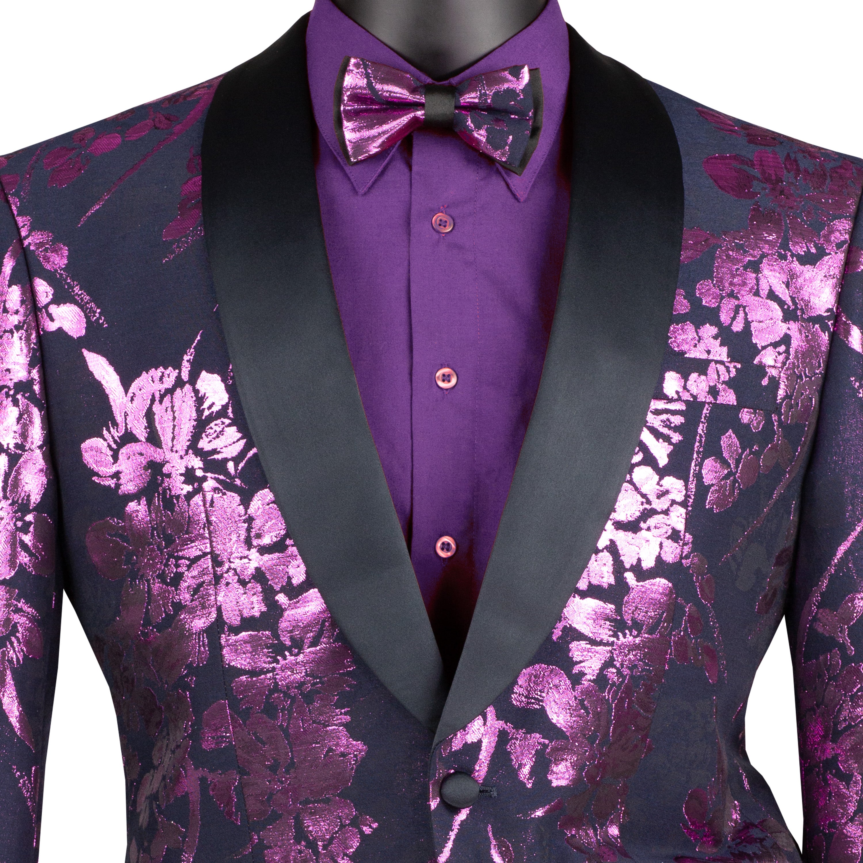 VINCI Men's Lavender Floral Jacquard Slim-Fit Blazer w/ Bow Tie, XS-5XL - NEW - Picture 14 of 30