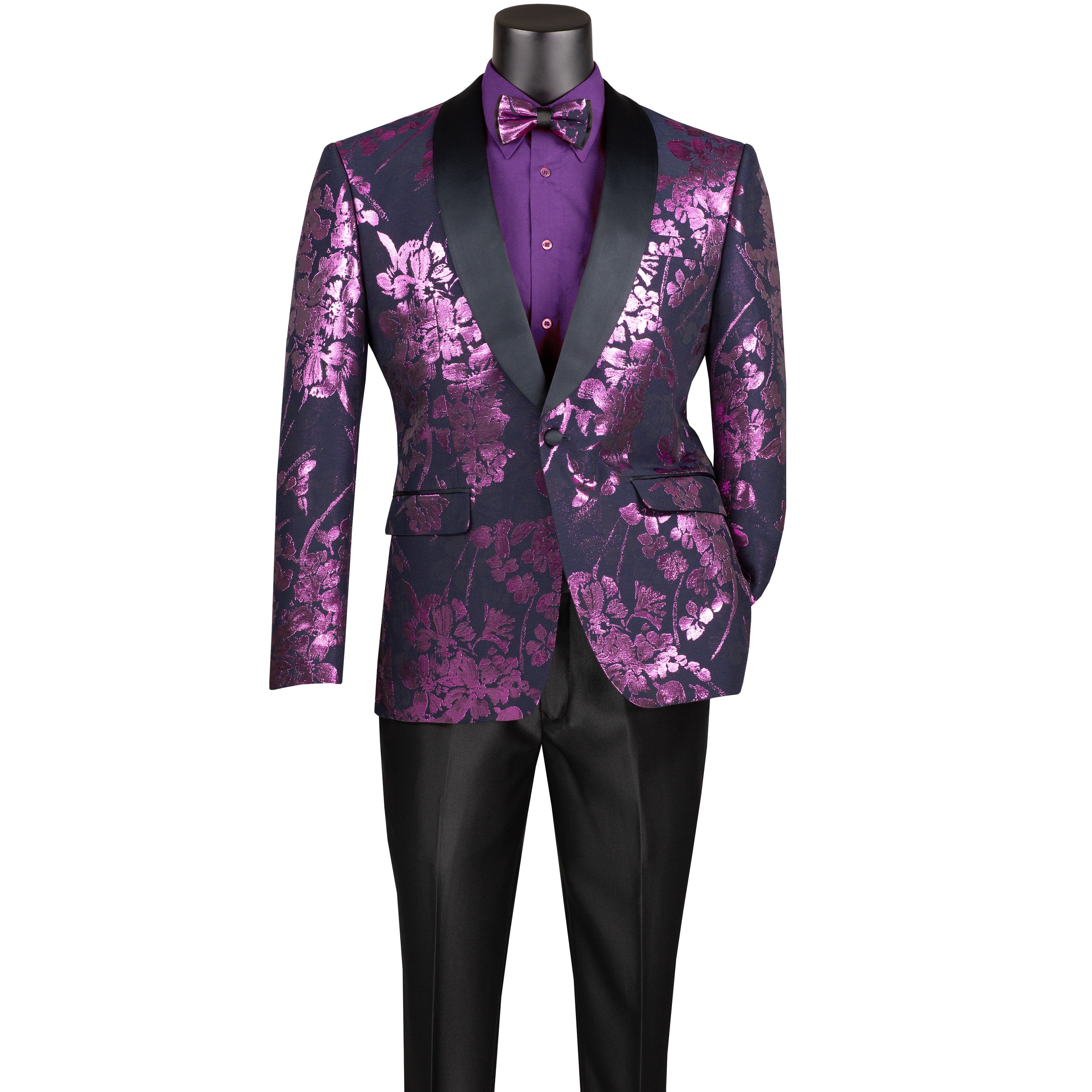 VINCI Men's Lavender Floral Jacquard Slim-Fit Blazer w/ Bow Tie, XS-5XL - NEW - Picture 15 of 30