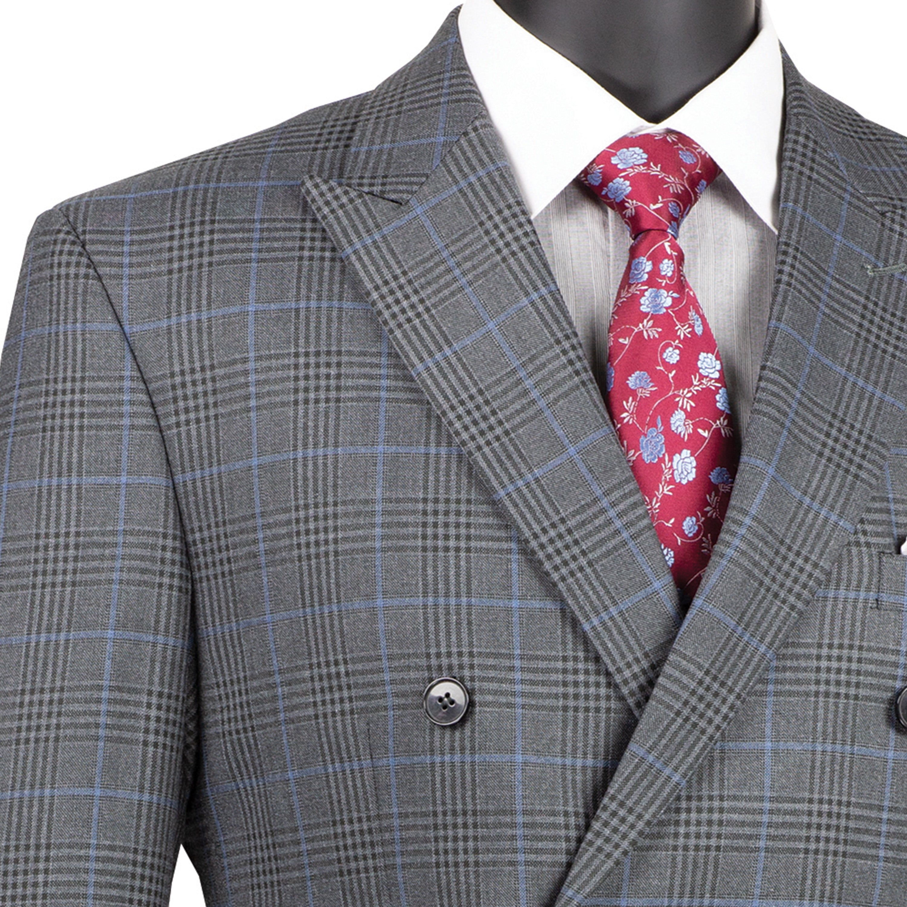 VINCI Men's Charcoal Glen Plaid Double-Breasted 6-Button Classic Suit - NEW - Picture 14 of 70