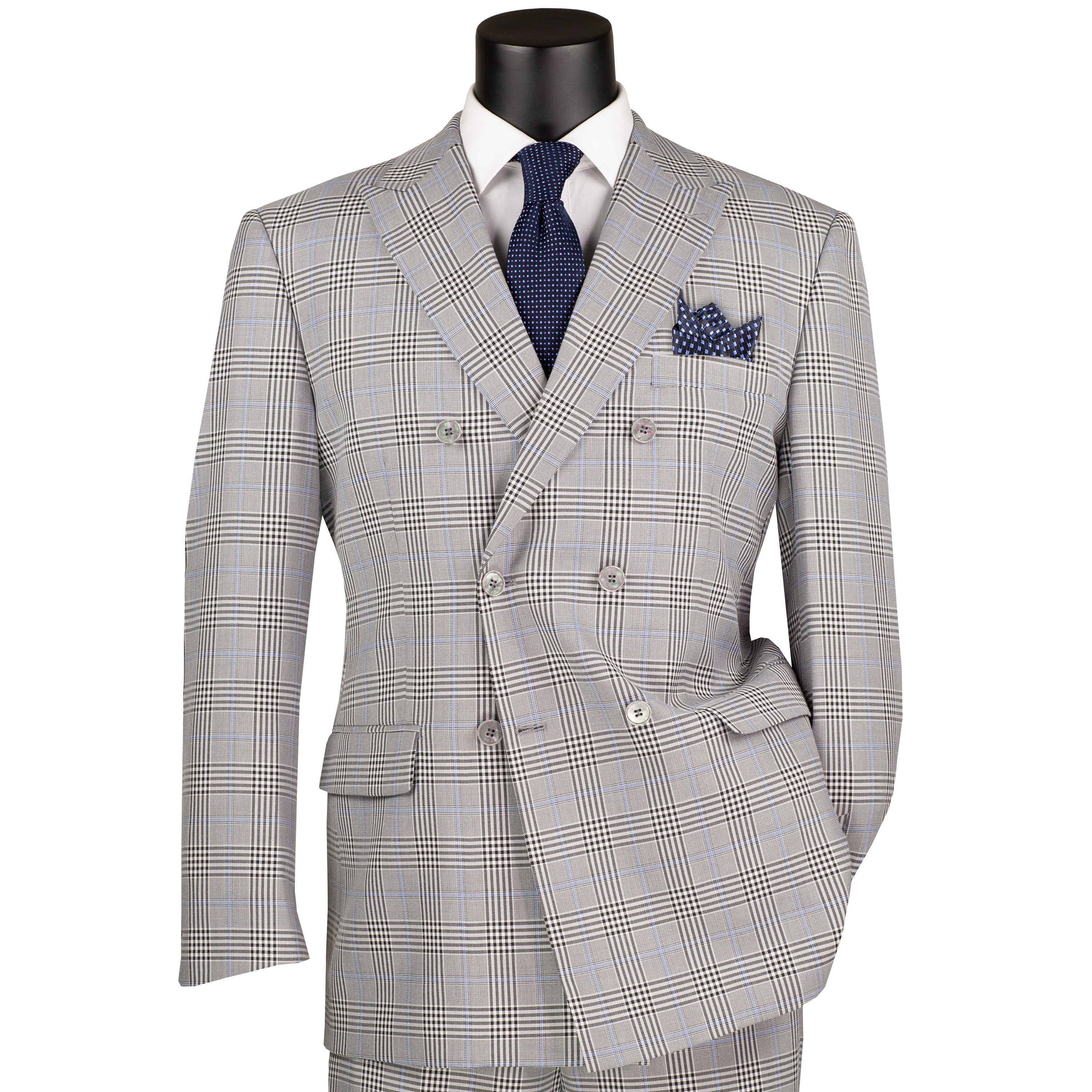 VINCI Herren grau Glen Plaid zweireihiger 6-Knopf klassischer Anzug - NEU - Bild 10 von 105