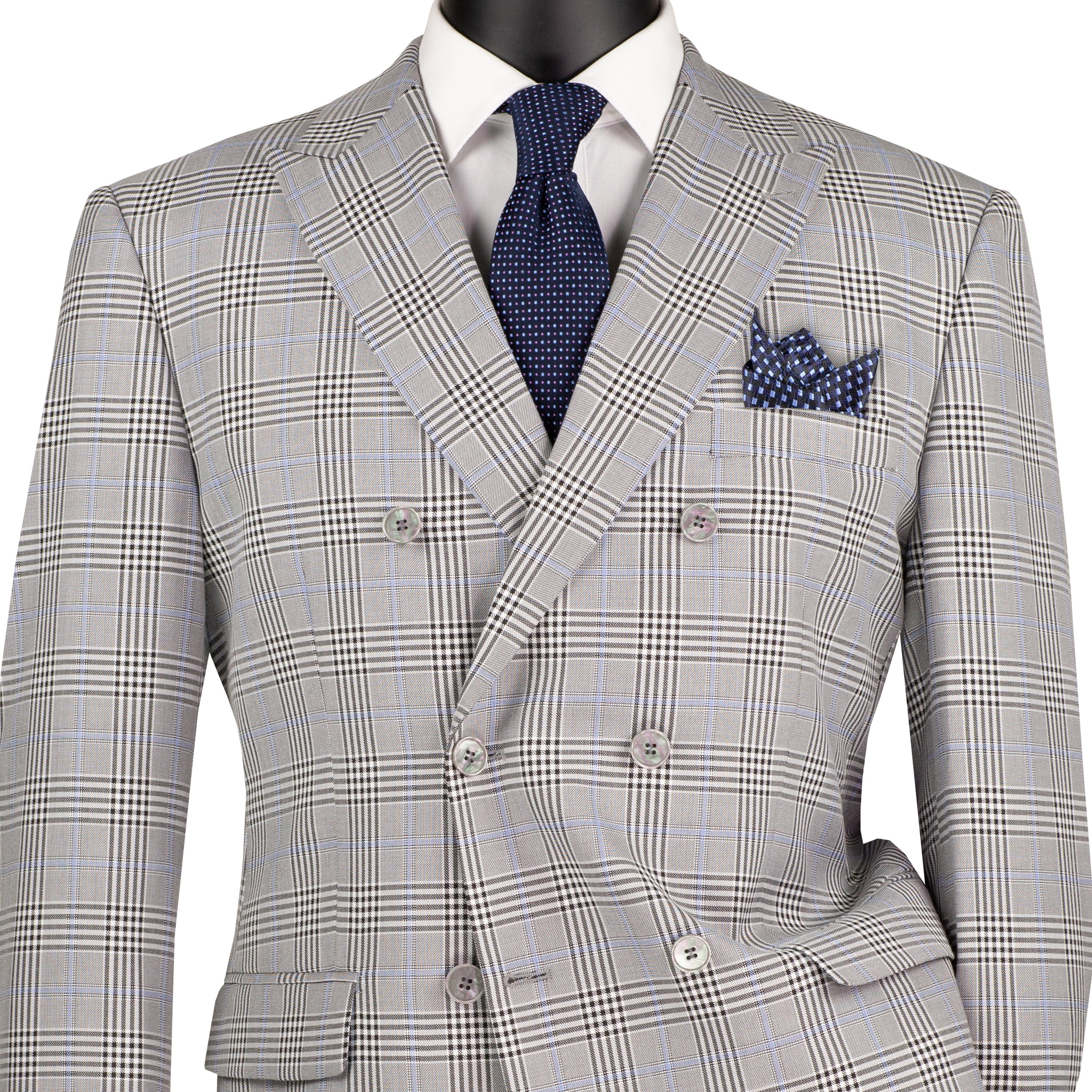 VINCI Herren grau Glen Plaid zweireihiger 6-Knopf klassischer Anzug - NEU - Bild 101 von 105