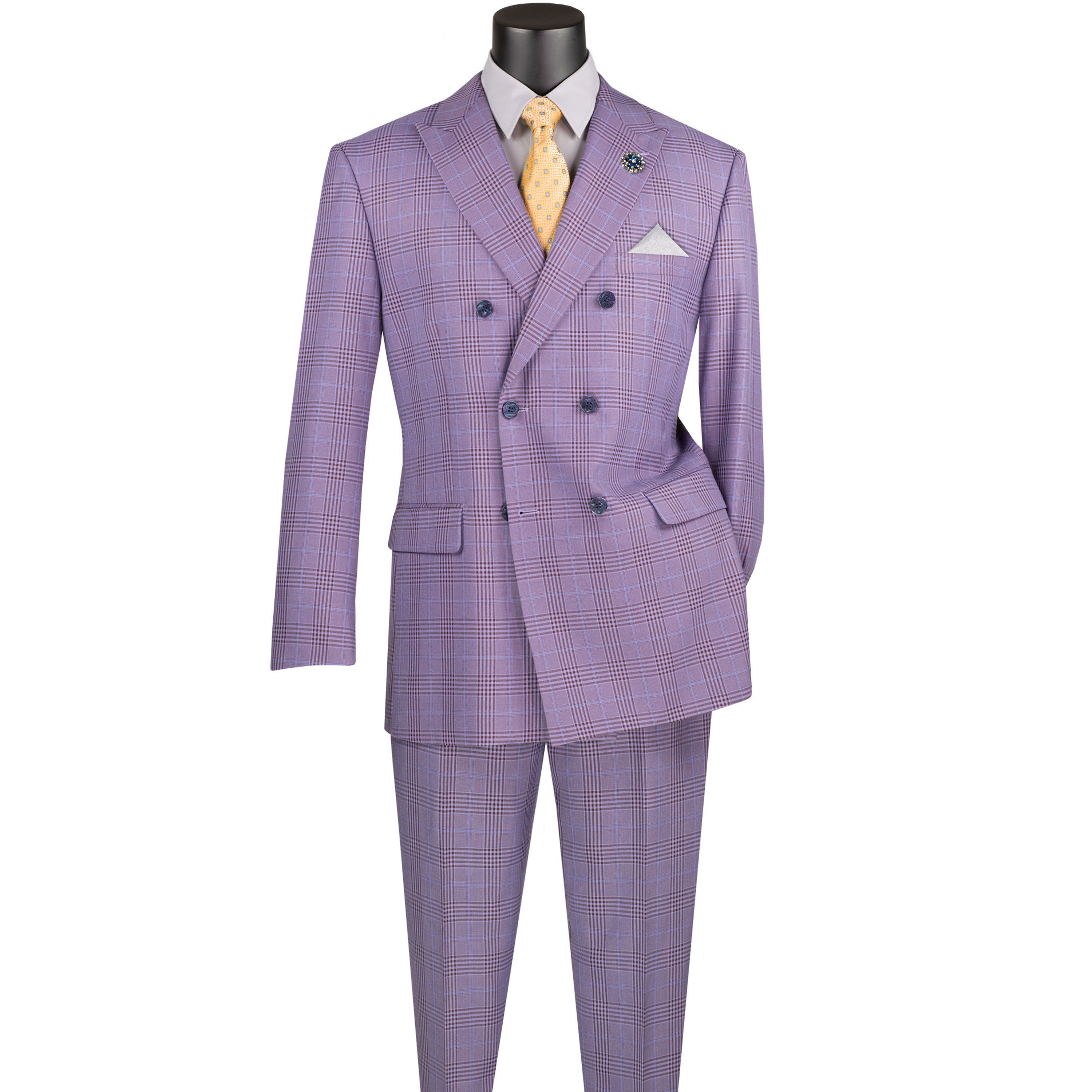 VINCI Men's Light Purple Glen Plaid Double-Breasted 6-Button Classic Suit - NEW - Picture 99 of 105