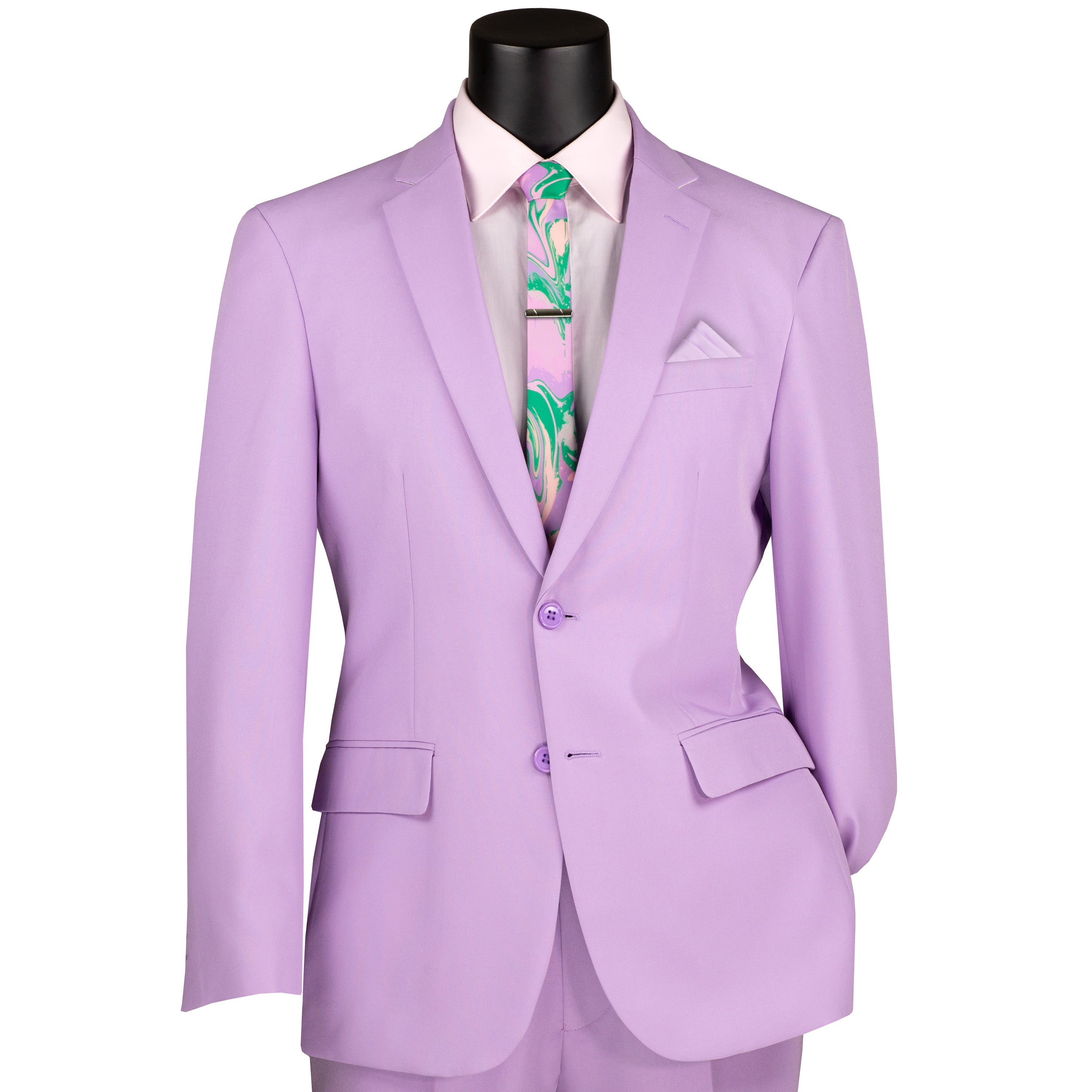 LUCCI Men’s Lavender 2-Button Slim-Fit Poplin Polyester Suit, 34S-52L – NEW