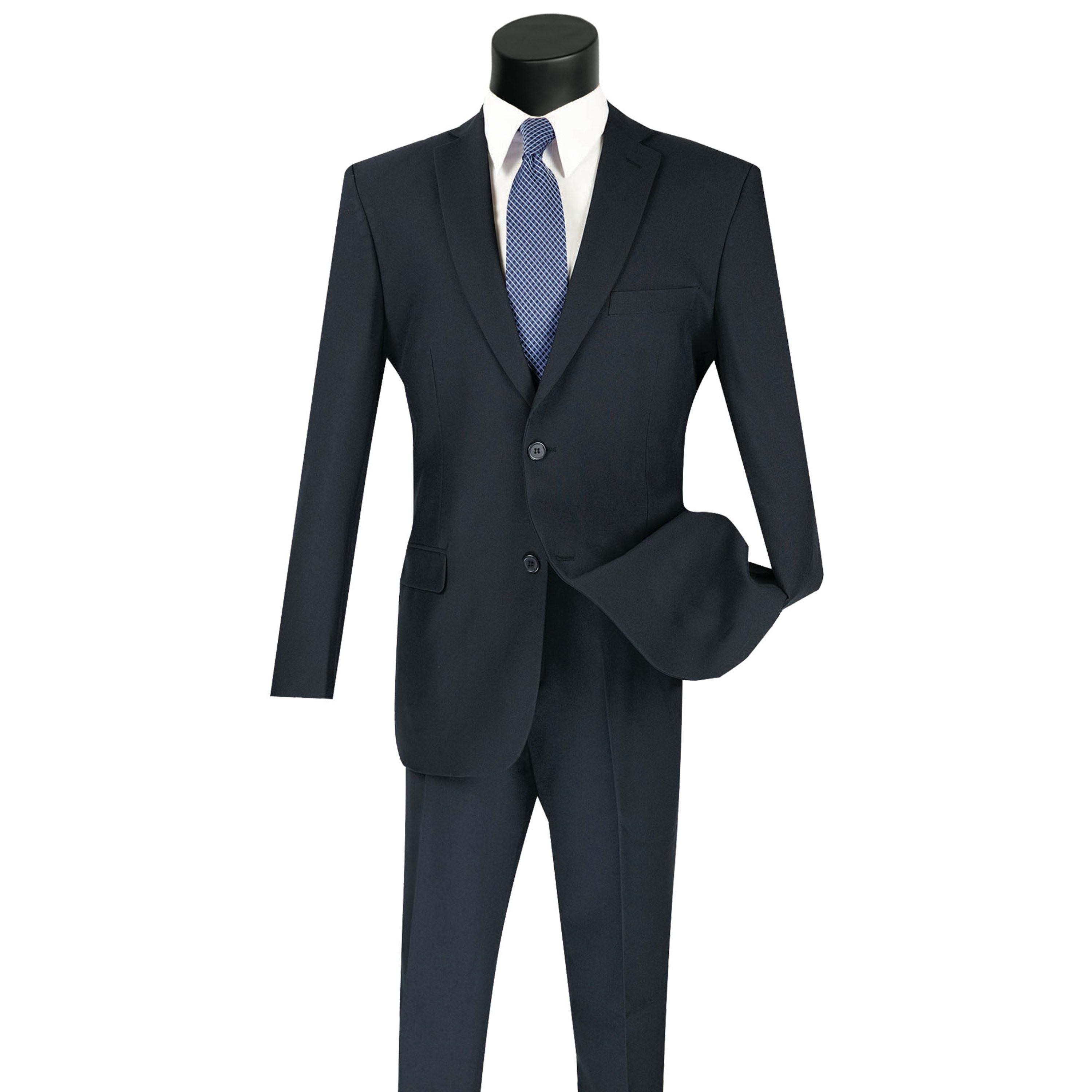 LUCCI Men's Navy Blue 2-Button Slim-Fit Poplin Polyester Suit NEW