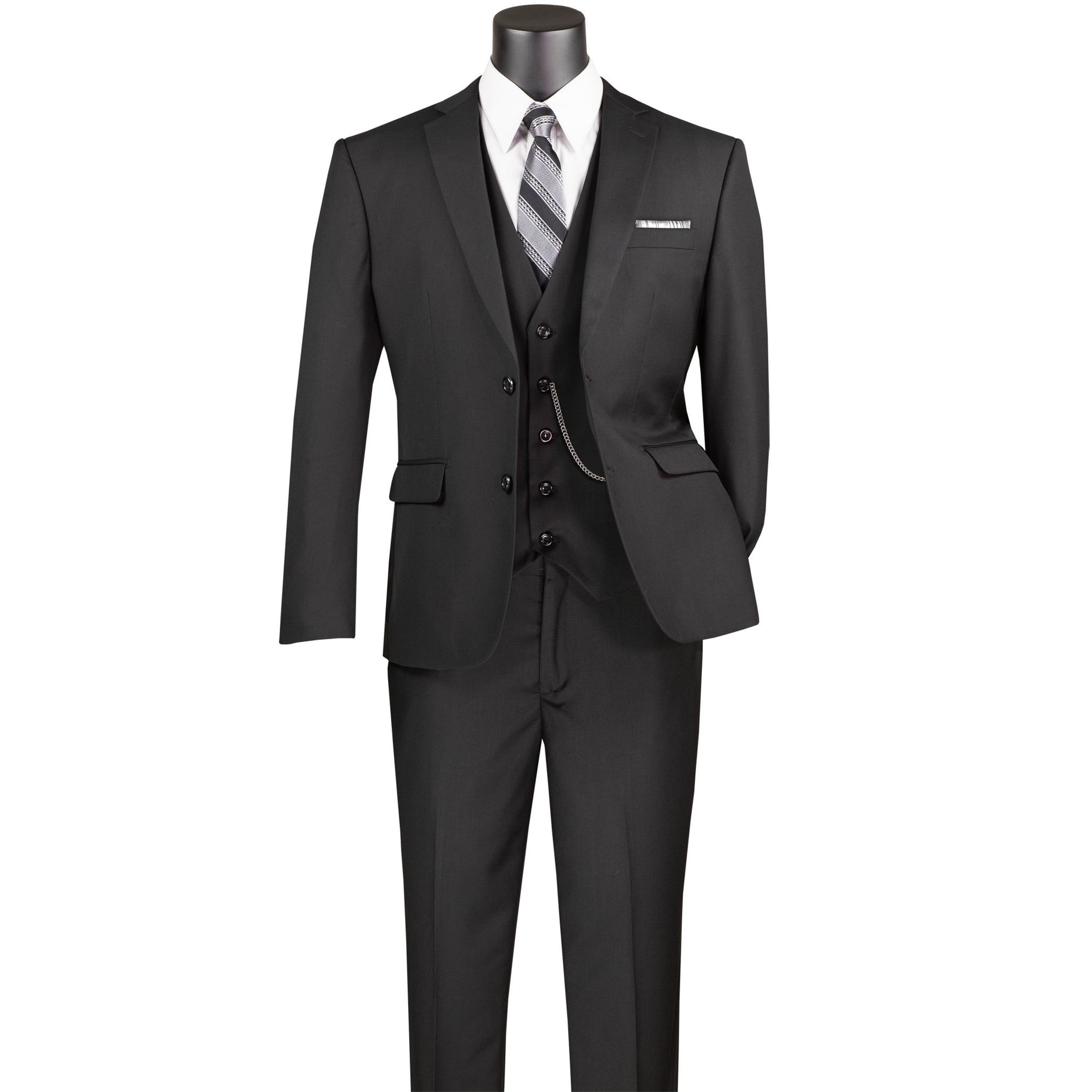 VINCI Men's Black 3-Piece 2-Button Slim Suit w/ Matching Vest - NEW - Picture 45 of 135