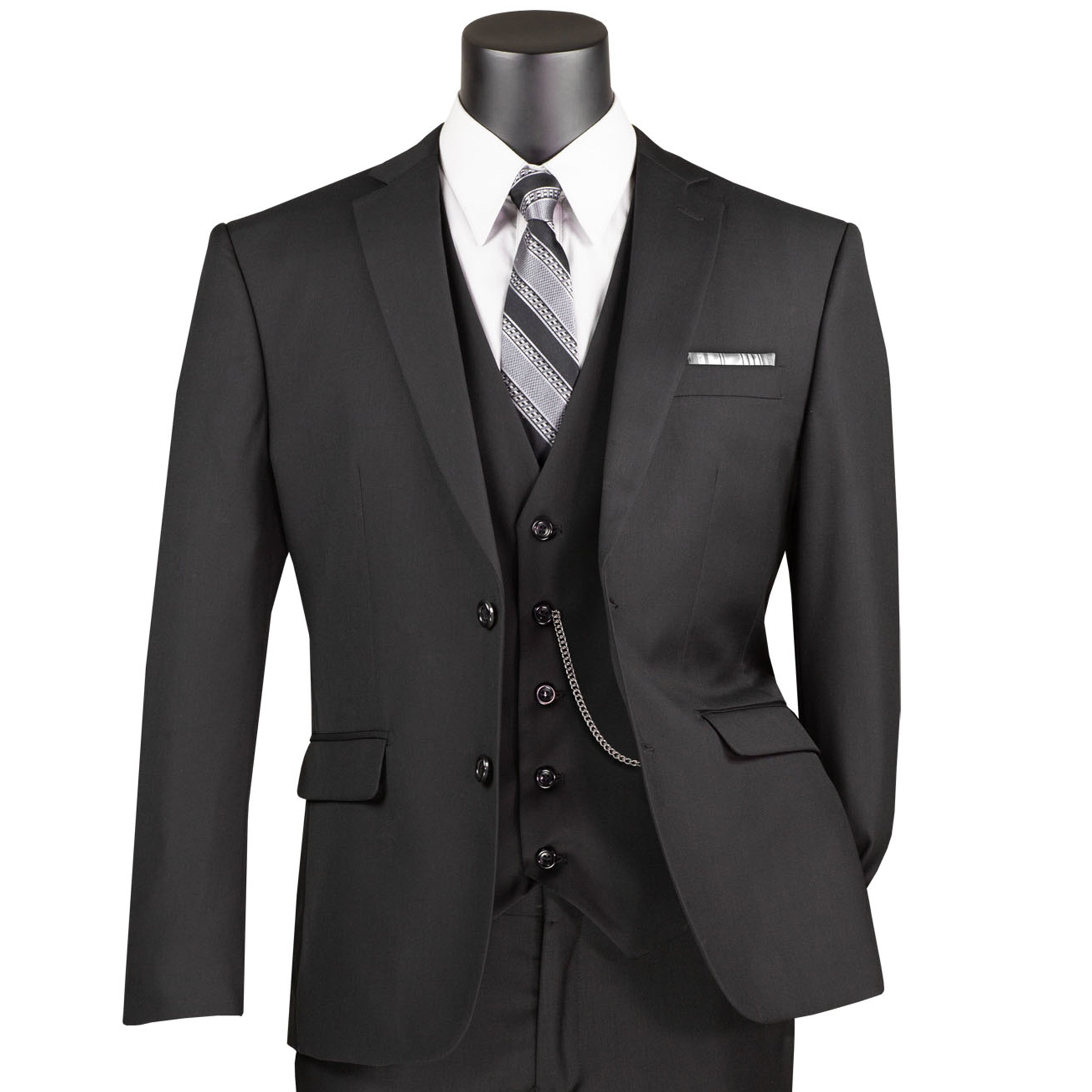 VINCI Men's Black 3-Piece 2-Button Slim Suit w/ Matching Vest - NEW - Picture 56 of 135