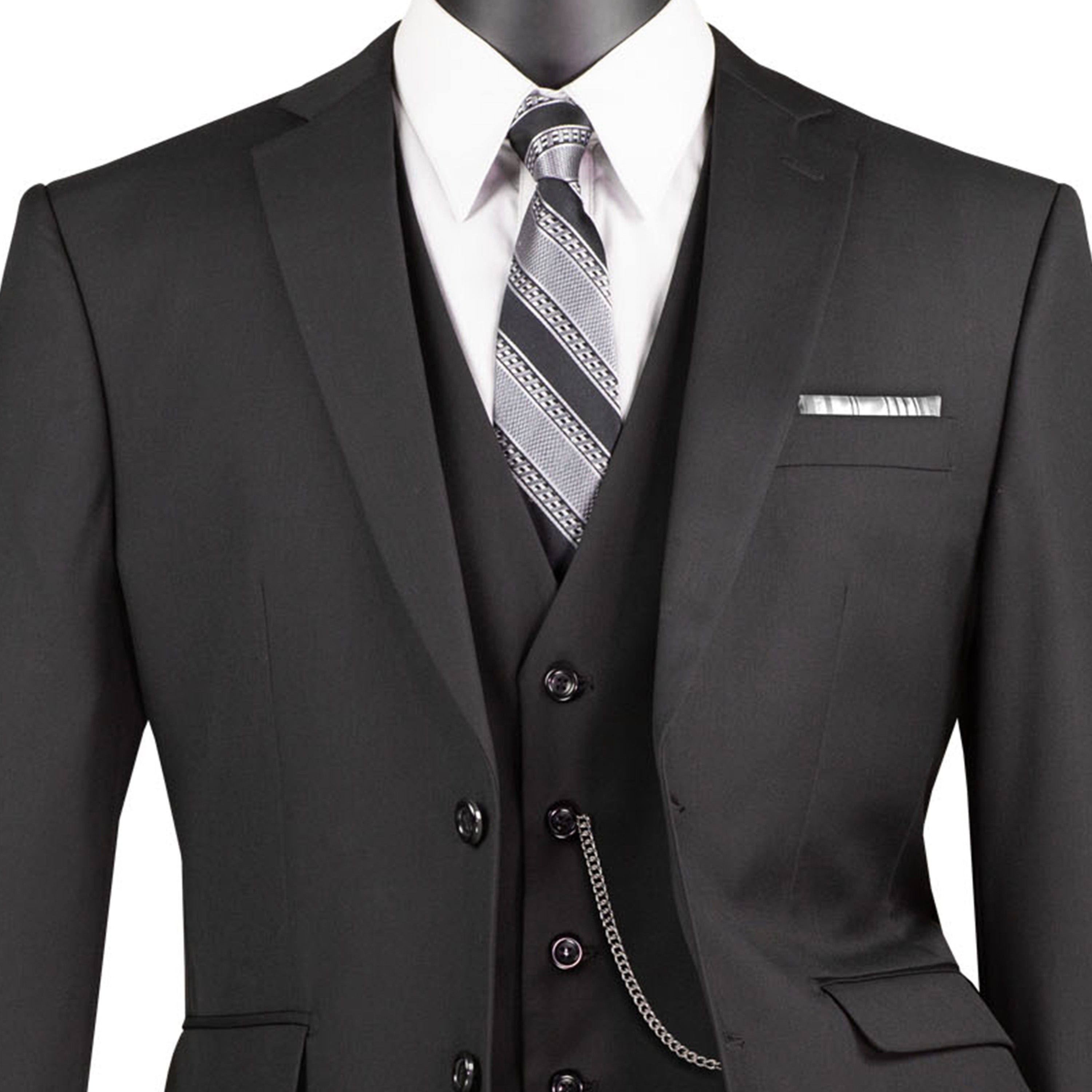 VINCI Men's Black 3-Piece 2-Button Slim Suit w/ Matching Vest - NEW - Picture 57 of 135