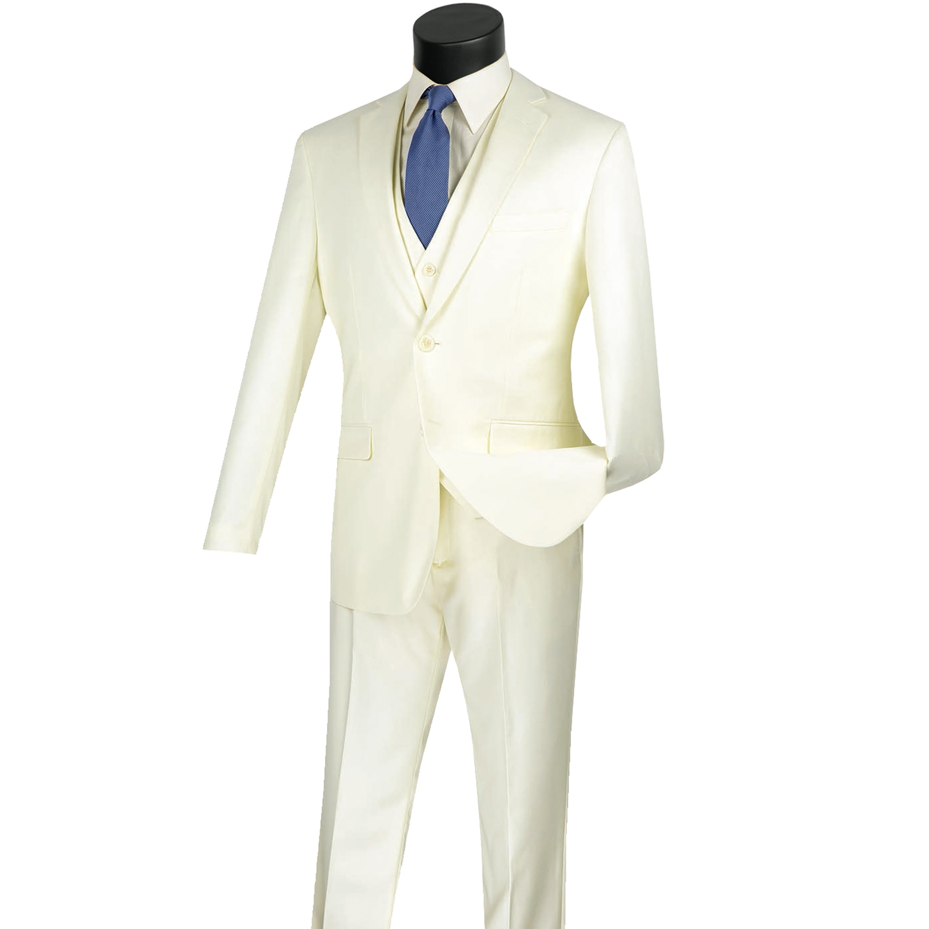 VINCI Men's Ivory 3-Piece 2-Button Slim Suit w/ Matching Vest - NEW - Picture 27 of 81