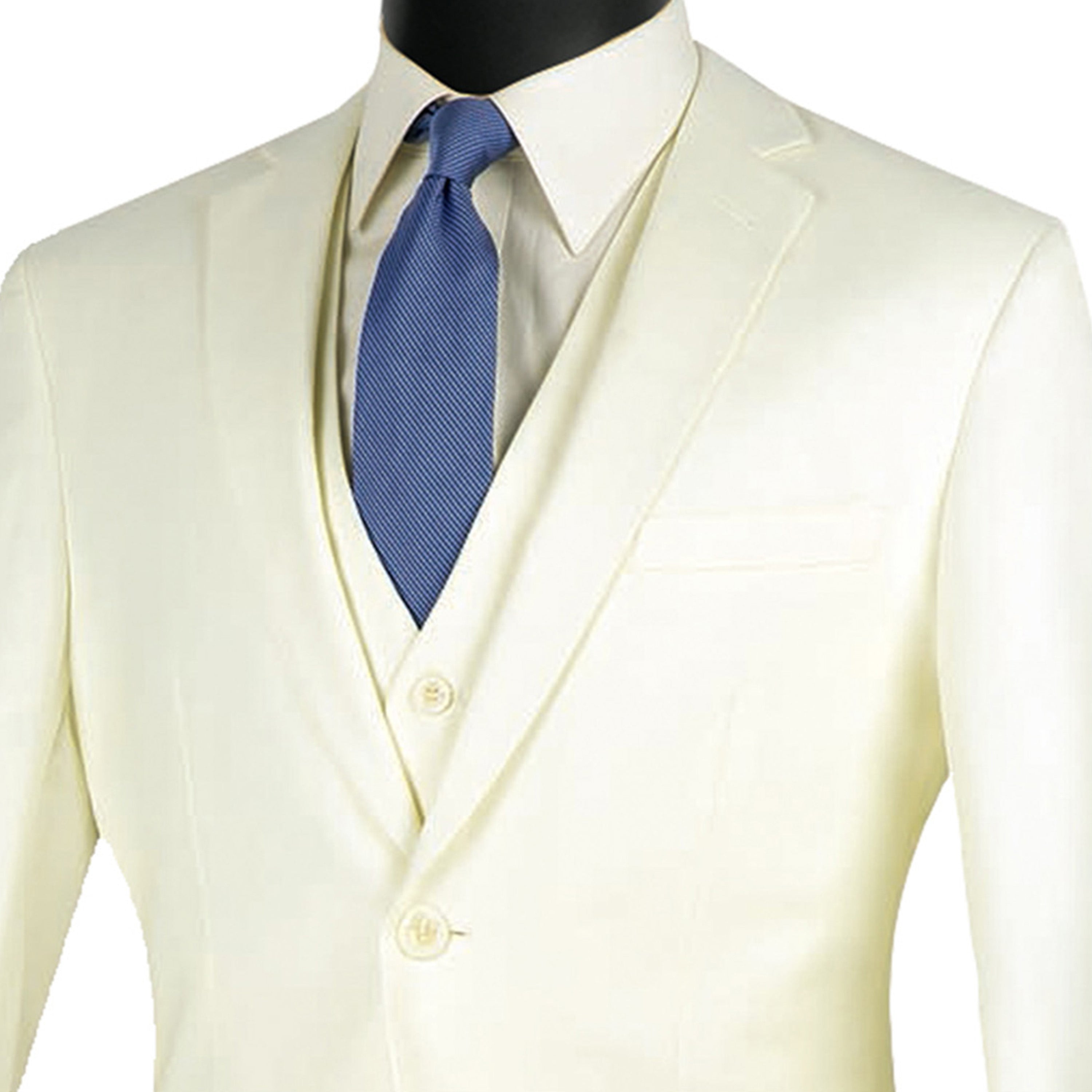 VINCI Men's Ivory 3-Piece 2-Button Slim Suit w/ Matching Vest - NEW - Picture 35 of 81