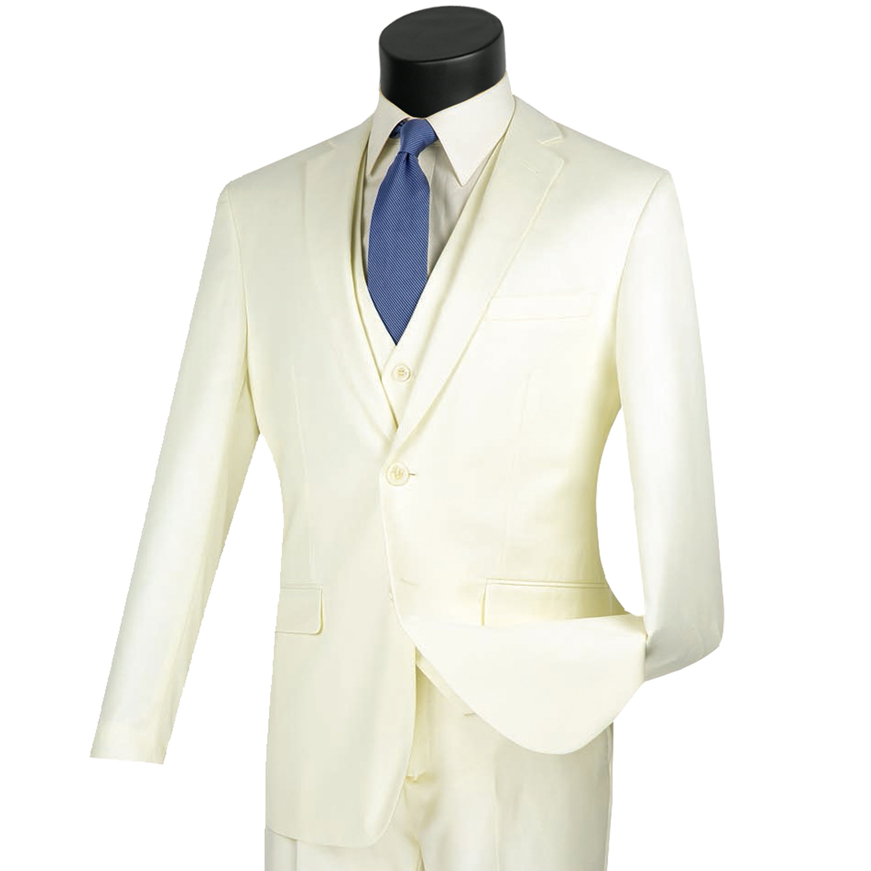 VINCI Men's Ivory 3-Piece 2-Button Slim Suit w/ Matching Vest - NEW - Picture 34 of 81