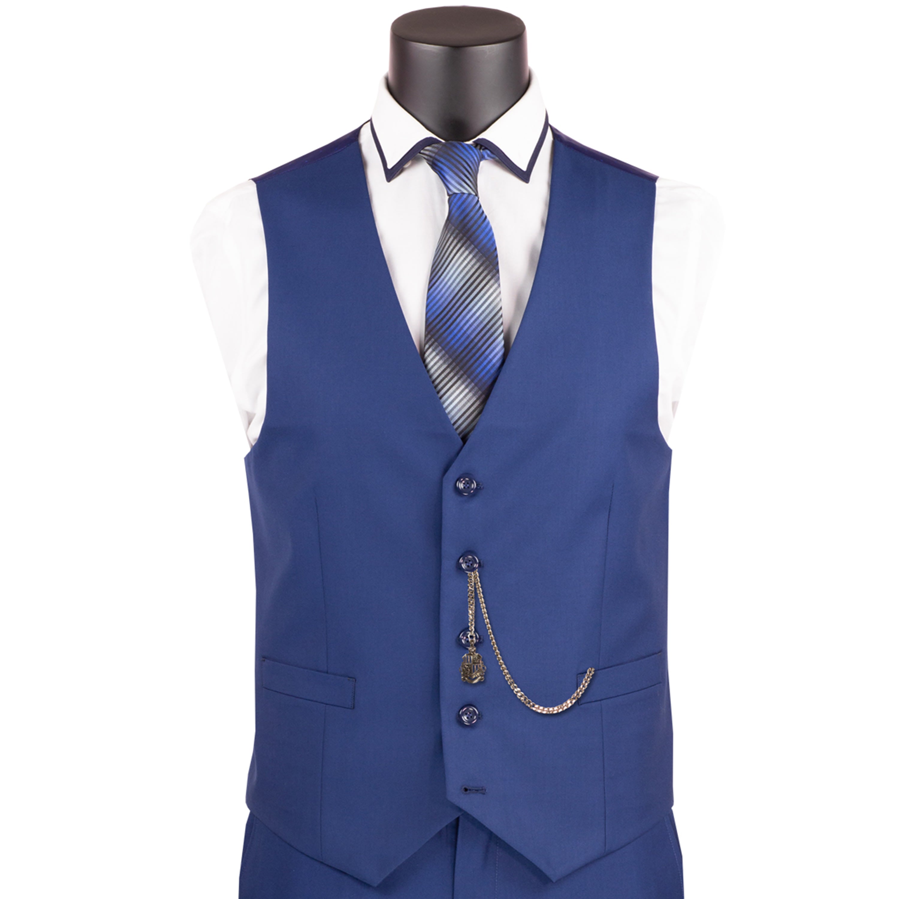 VINCI Men's Twilight Blue 3-Piece 2-Button Slim Suit w/ Matching Vest - NEW - Picture 47 of 108