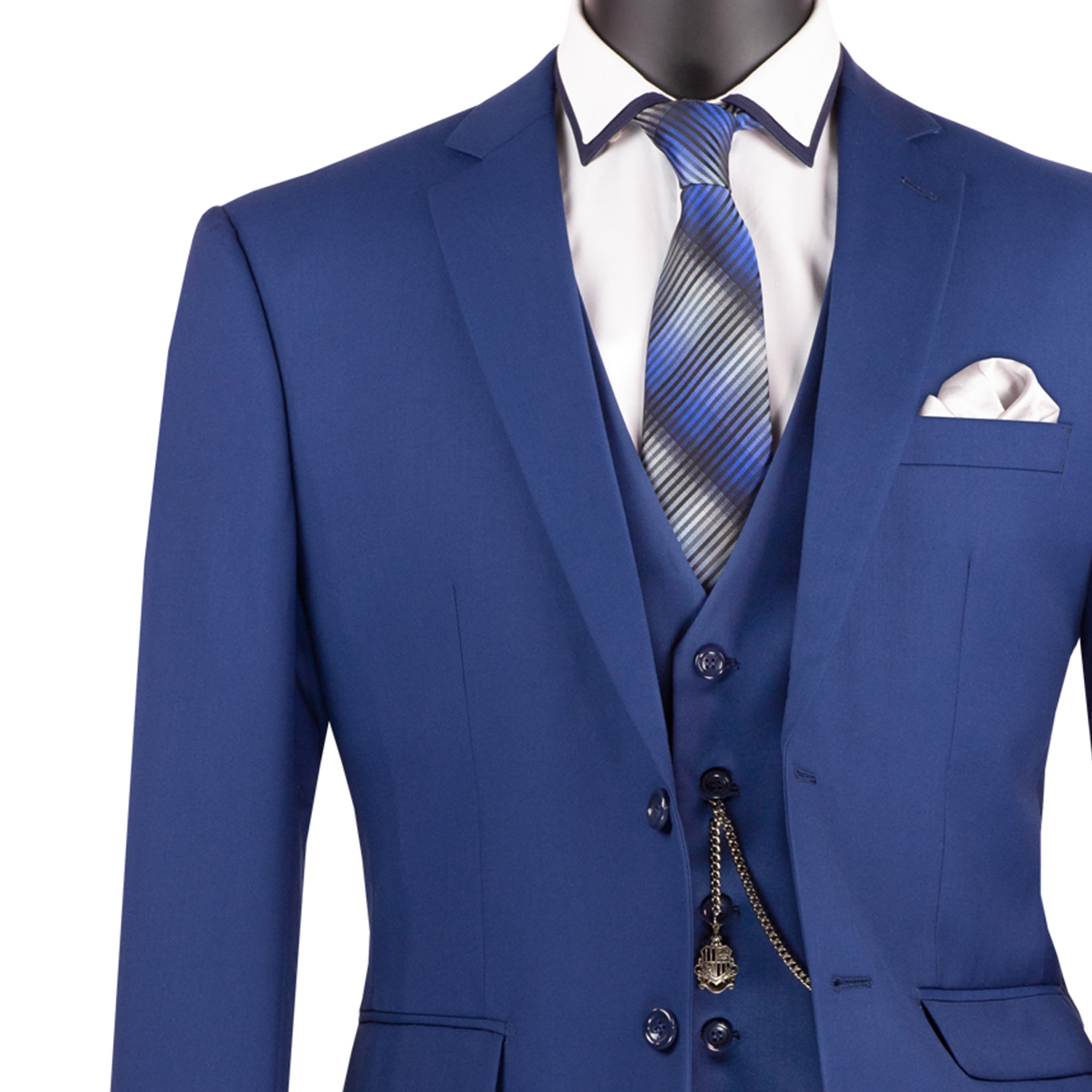 VINCI Men's Twilight Blue 3-Piece 2-Button Slim Suit w/ Matching Vest - NEW - Picture 46 of 108