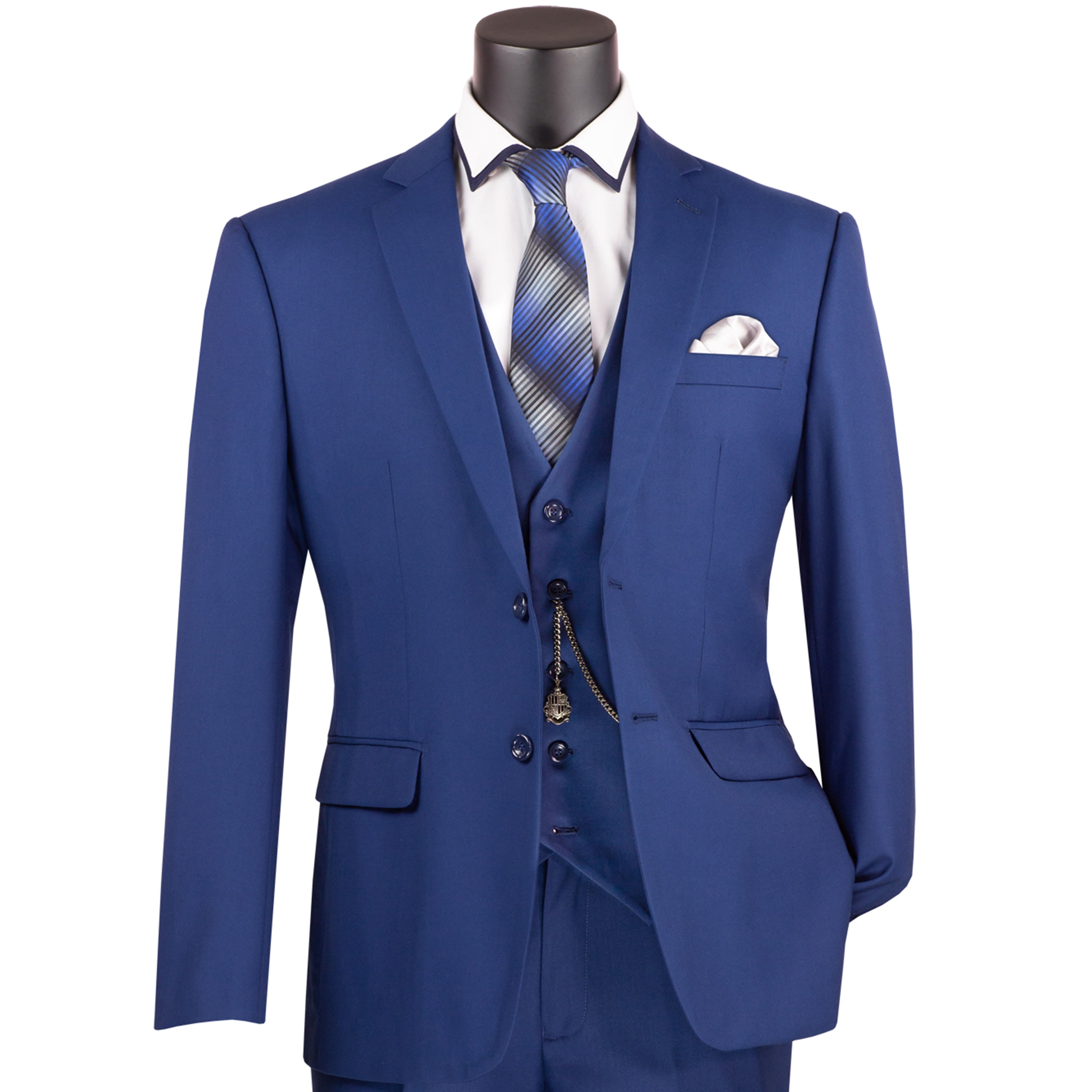 VINCI Men's Twilight Blue 3-Piece 2-Button Slim Suit w/ Matching Vest - NEW - Picture 45 of 108