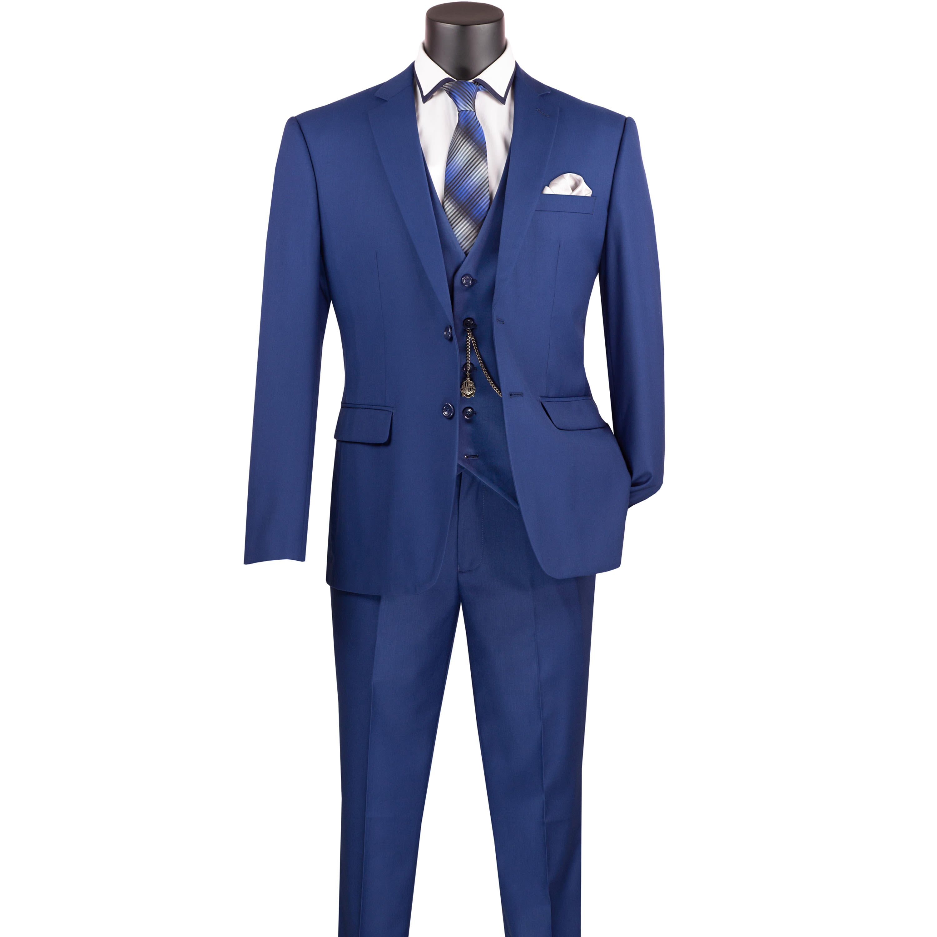 VINCI Men's Twilight Blue 3-Piece 2-Button Slim Suit w/ Matching Vest - NEW - Picture 48 of 108