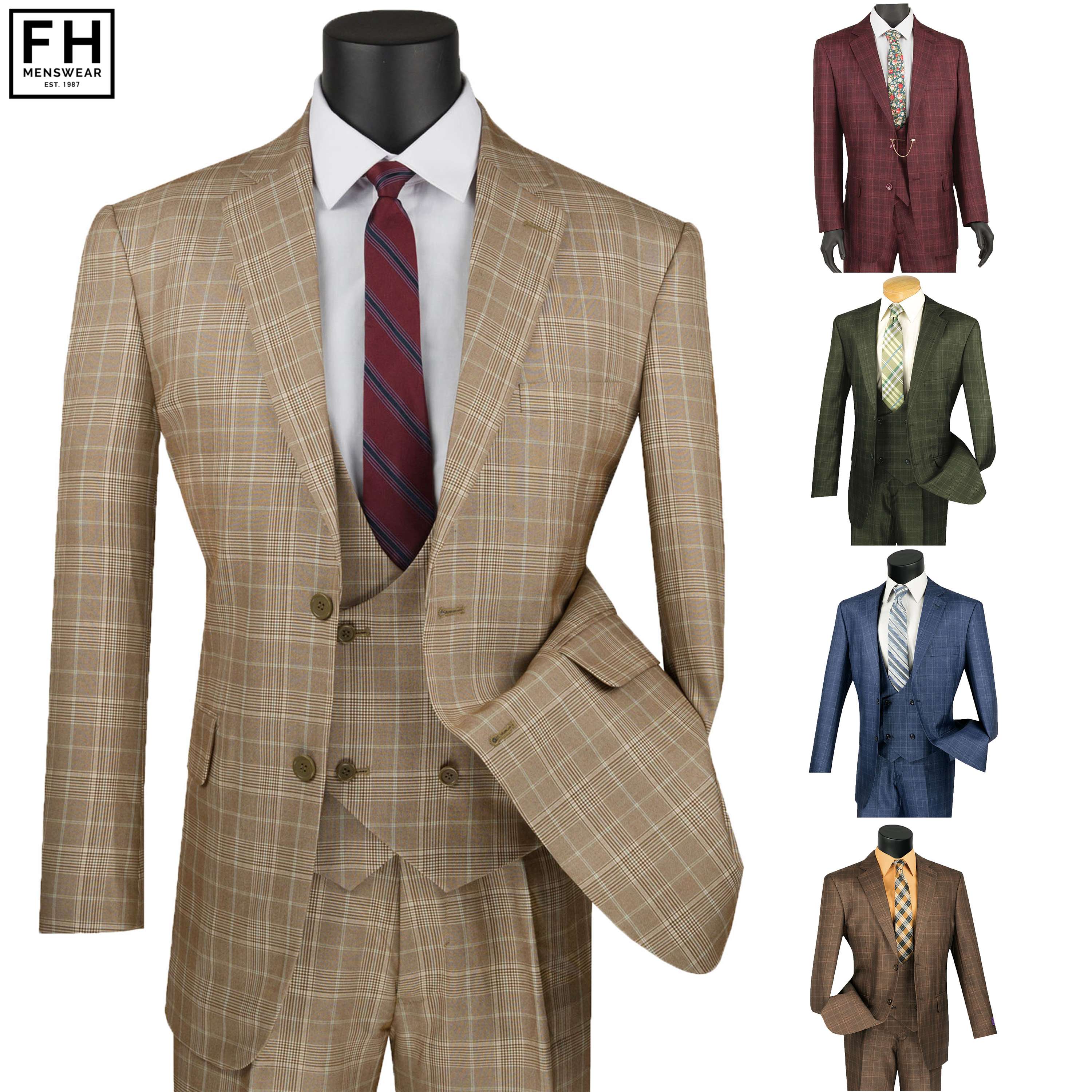 Vitali Men's 2 Button Brown Shark Skin Suit