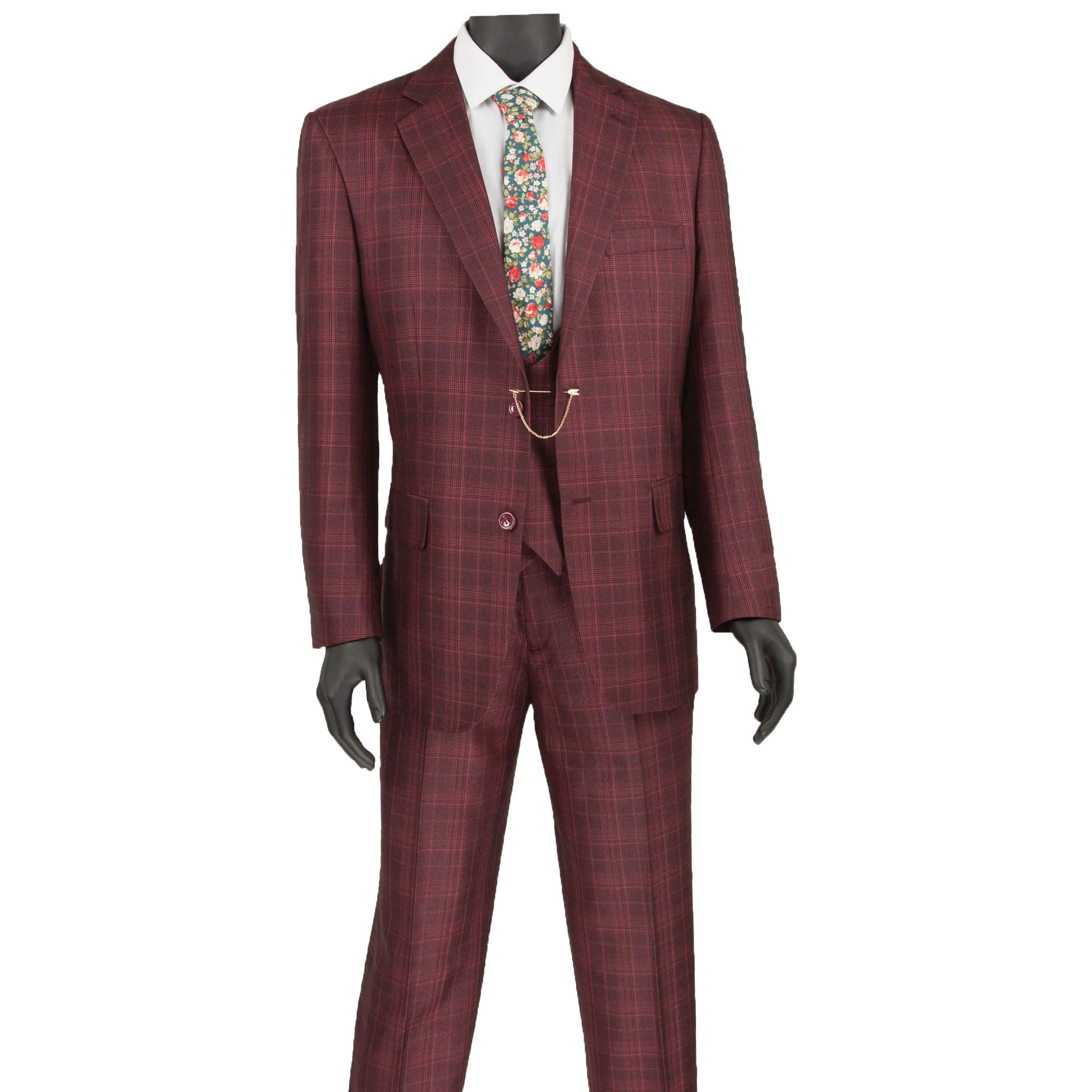 Vinca Collection- Navy Glen Plaid Three Piece Suit Regular Fit