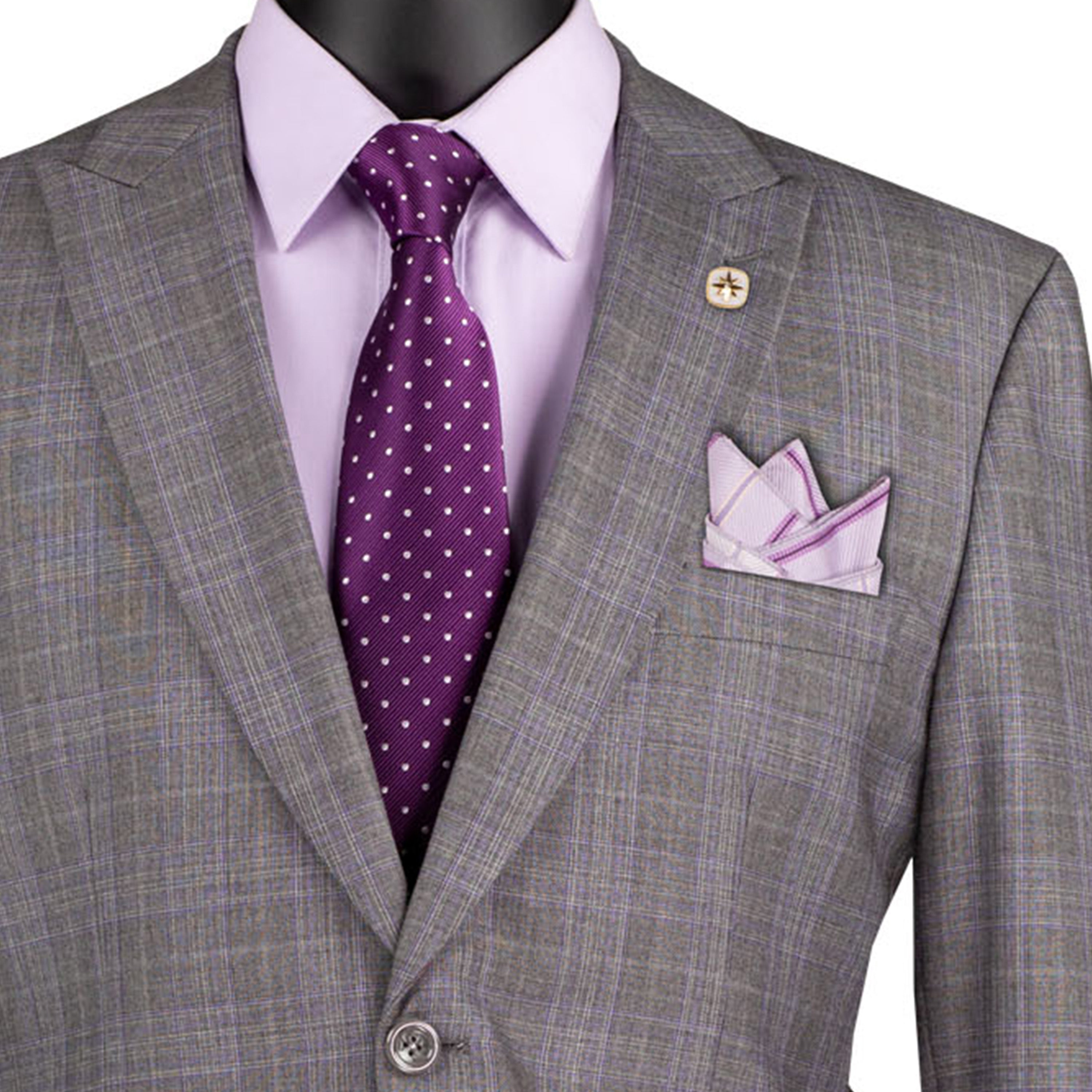 VINCI Men's Glen Plaid 2-Button Suit w/ Peak Lapel - 36S-56L, 3 Colors - NEW - Picture 10 of 16
